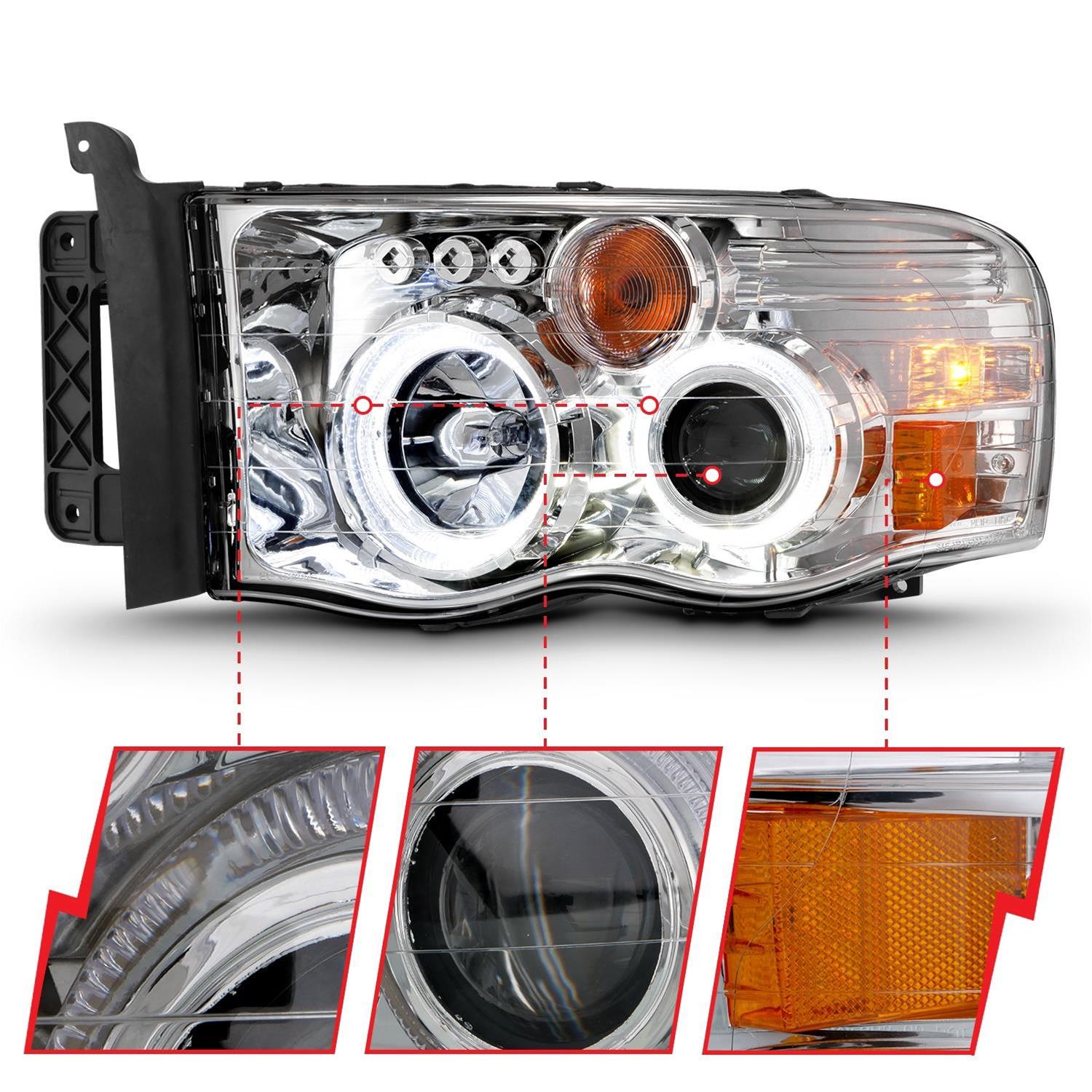ANZO 2002-2005 Dodge Ram 1500 Projector Headlights w/ Halo Chrome Clear Amber thumbnail 3