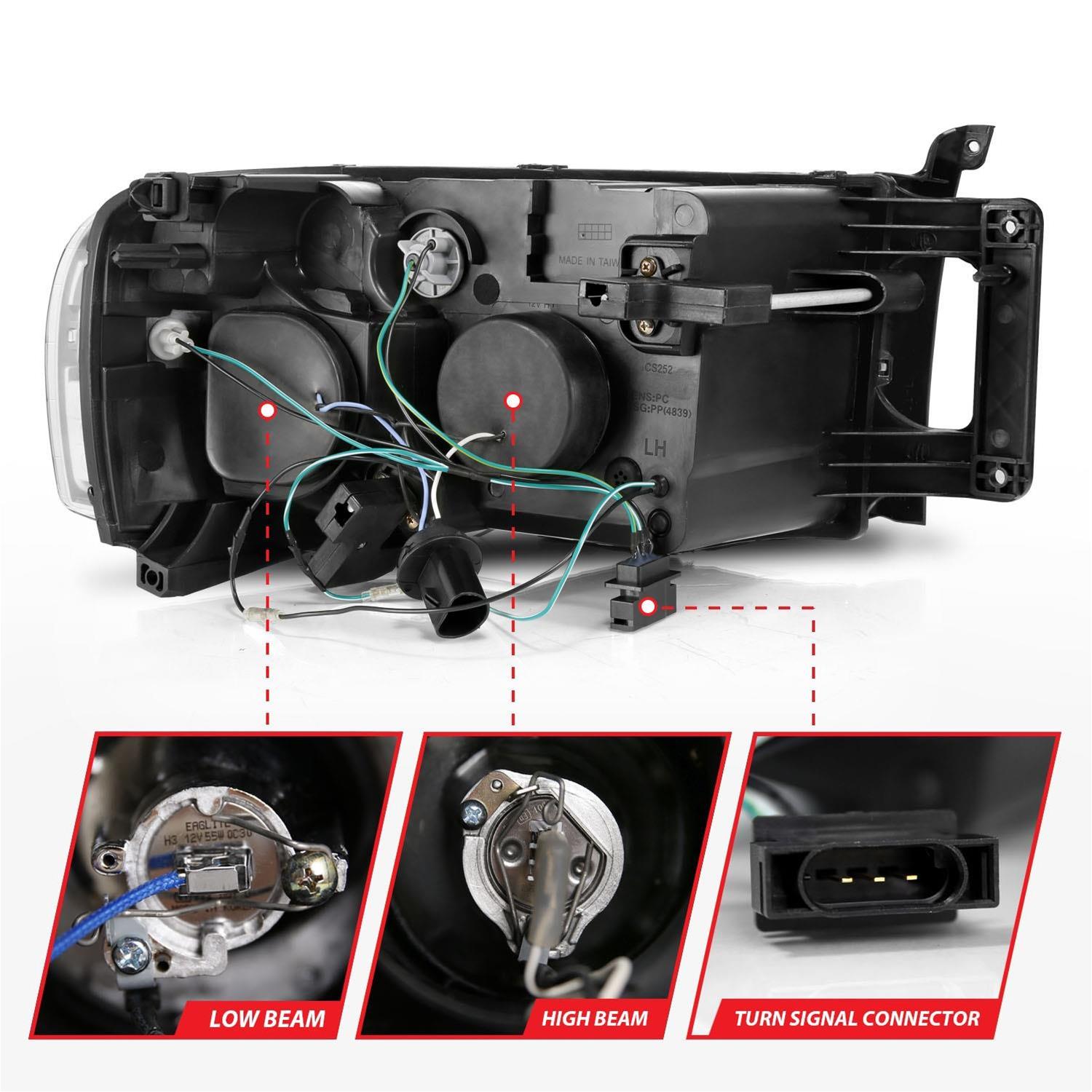 ANZO 2002-2005 Dodge Ram 1500 Projector Headlights w/ Halo Chrome Clear Amber thumbnail 5