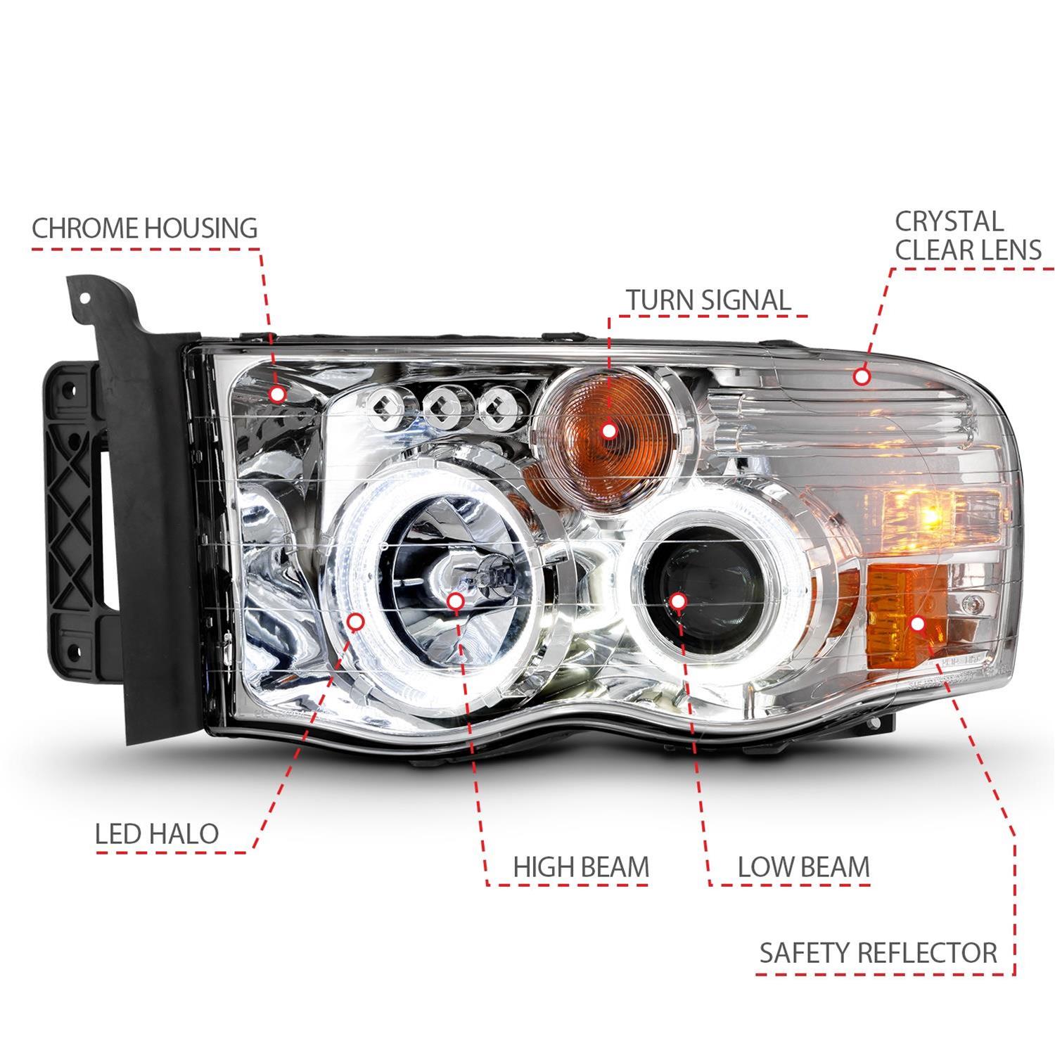 ANZO 2002-2005 Dodge Ram 1500 Projector Headlights w/ Halo Chrome Clear Amber thumbnail 4