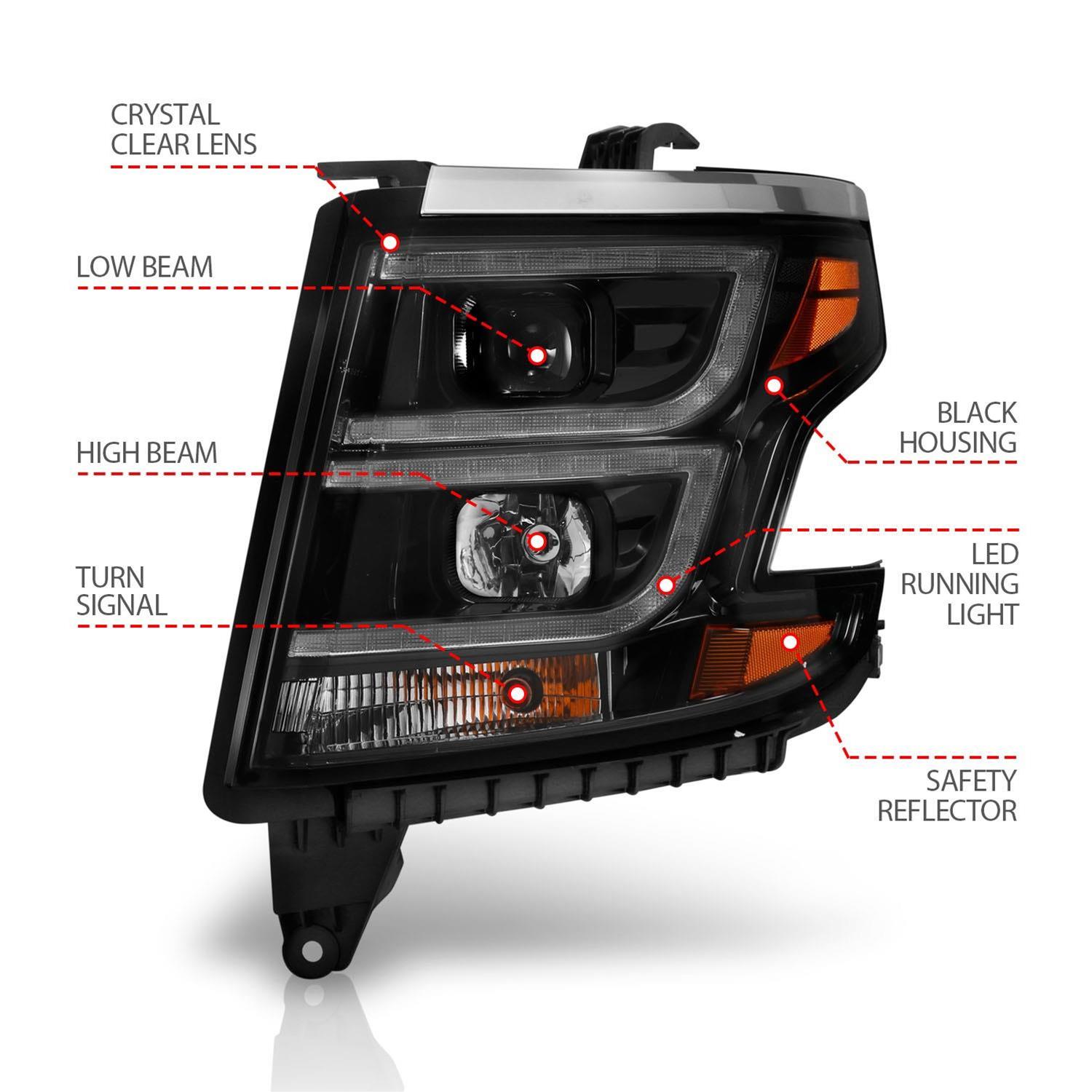 ANZO 2015-2020 Chevy Tahoe Projector Headlights Plank Style Black w/DRL thumbnail 5