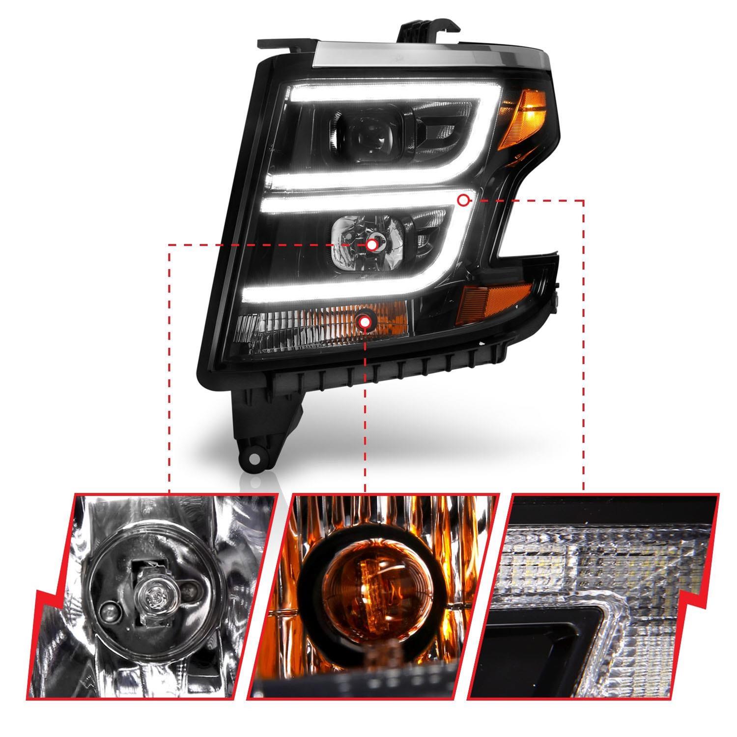 ANZO 2015-2020 Chevy Tahoe Projector Headlights Plank Style Black w/DRL thumbnail 2