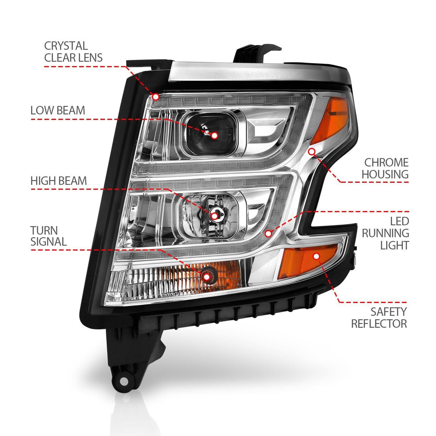 ANZO 2015-2020 Chevy Tahoe Projector Headlights Plank Style Chrome w/DRL thumbnail 2