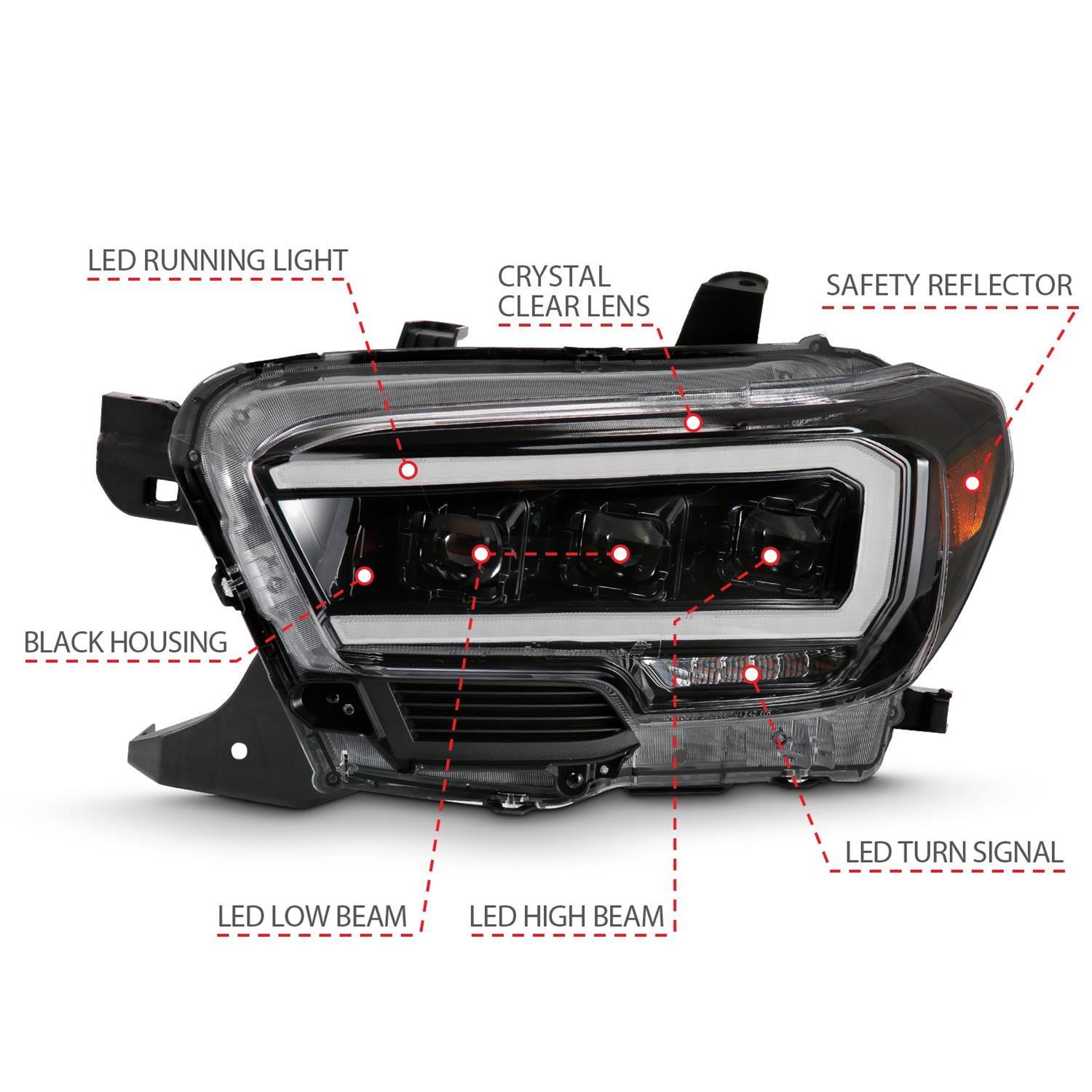 ANZO 2016-2018 Toyota Tacoma LED Projector Headlights Plank Style Black w/ Amber thumbnail 4