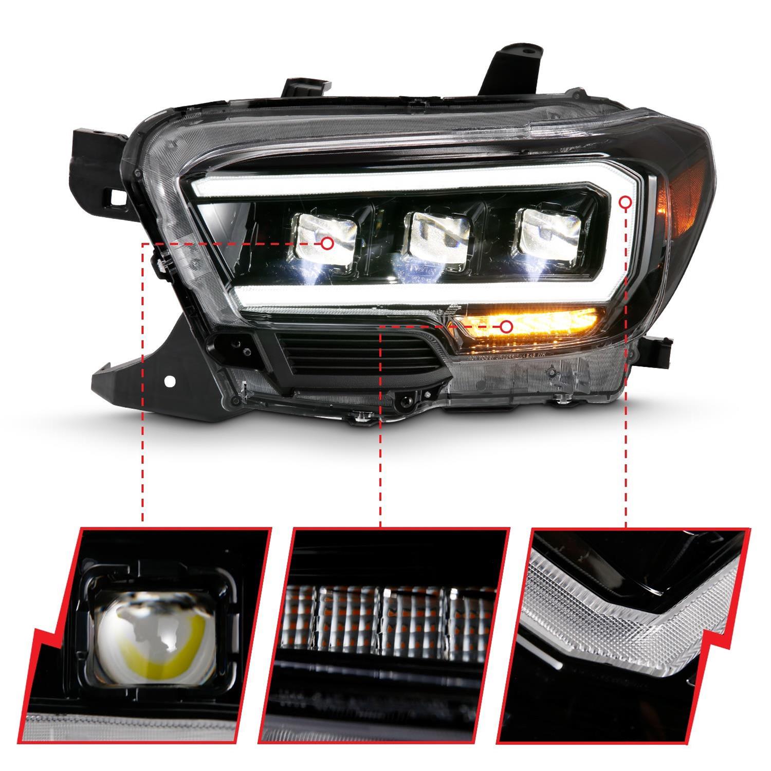 ANZO 2016-2018 Toyota Tacoma LED Projector Headlights Plank Style Black w/ Amber thumbnail 3