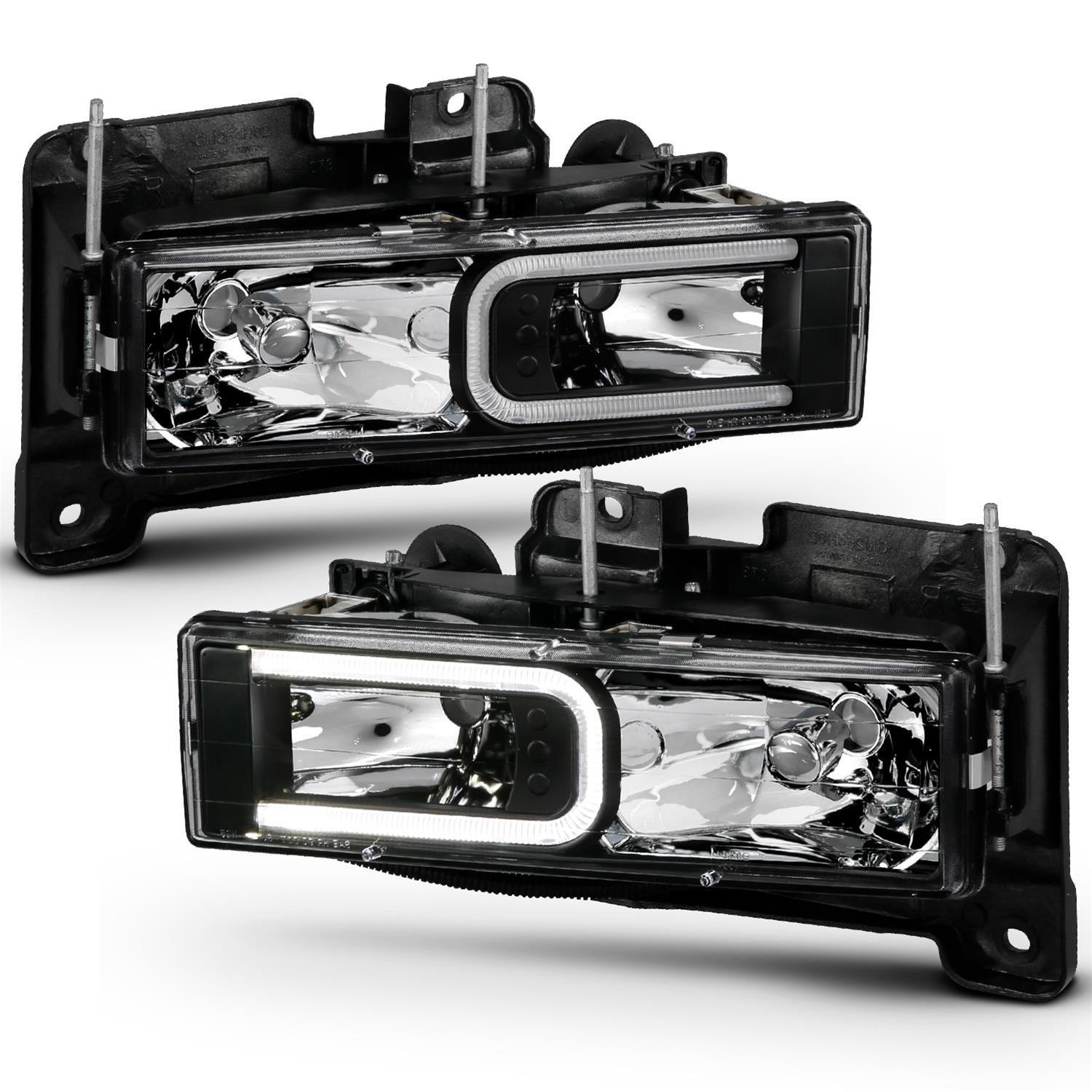 ANZO 1999-2000 Cadillac Escalade Crystal Headlights Light Bar Black Housing (Pair) thumbnail 4
