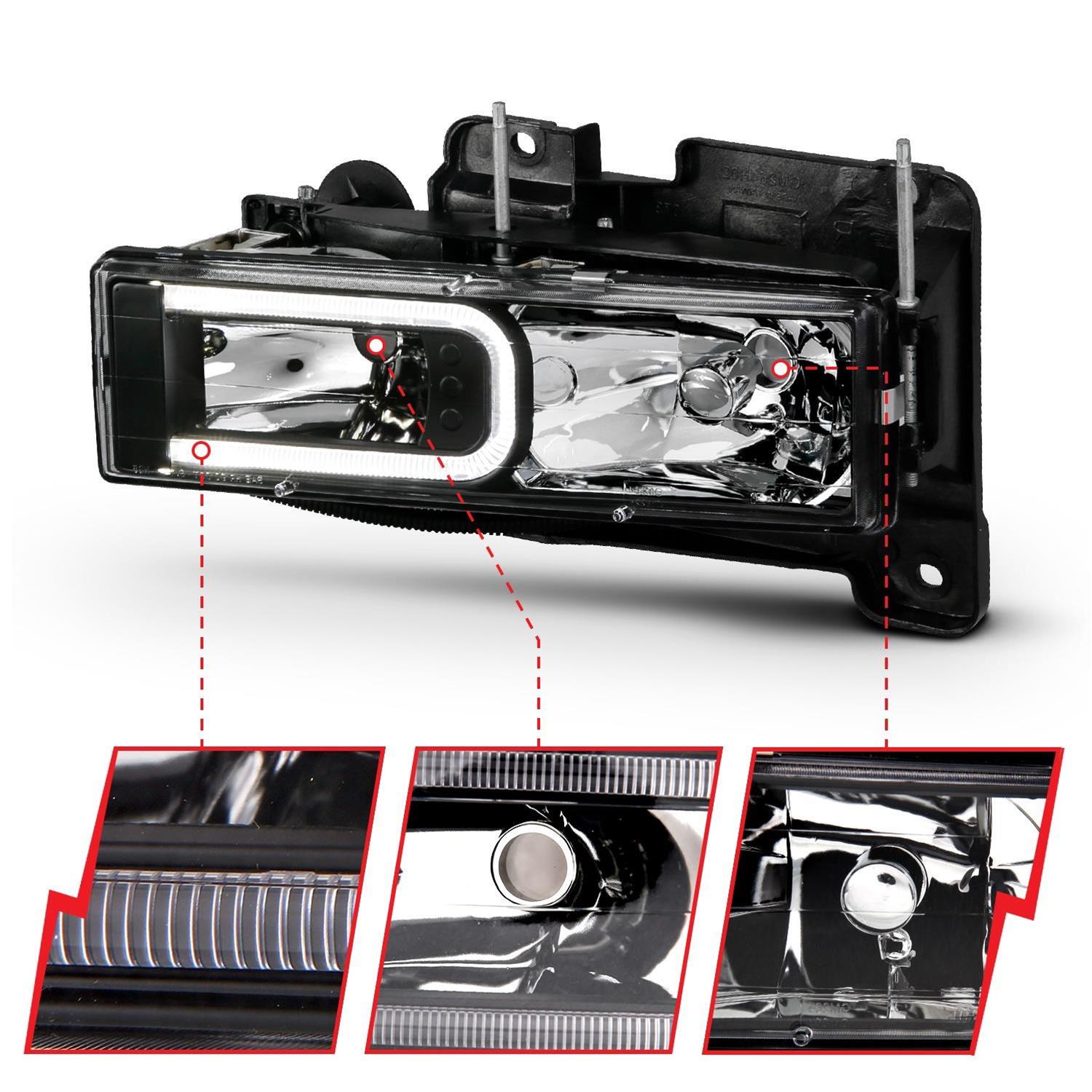ANZO 1999-2000 Cadillac Escalade Crystal Headlights Light Bar Black Housing (Pair) thumbnail 3