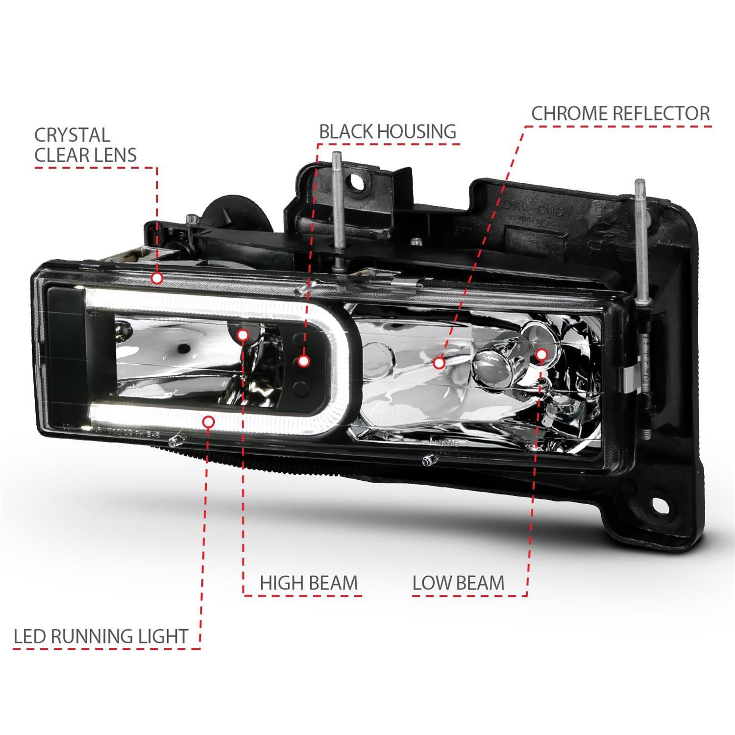 ANZO 1999-2000 Cadillac Escalade Crystal Headlights Light Bar Black Housing (Pair) thumbnail 5
