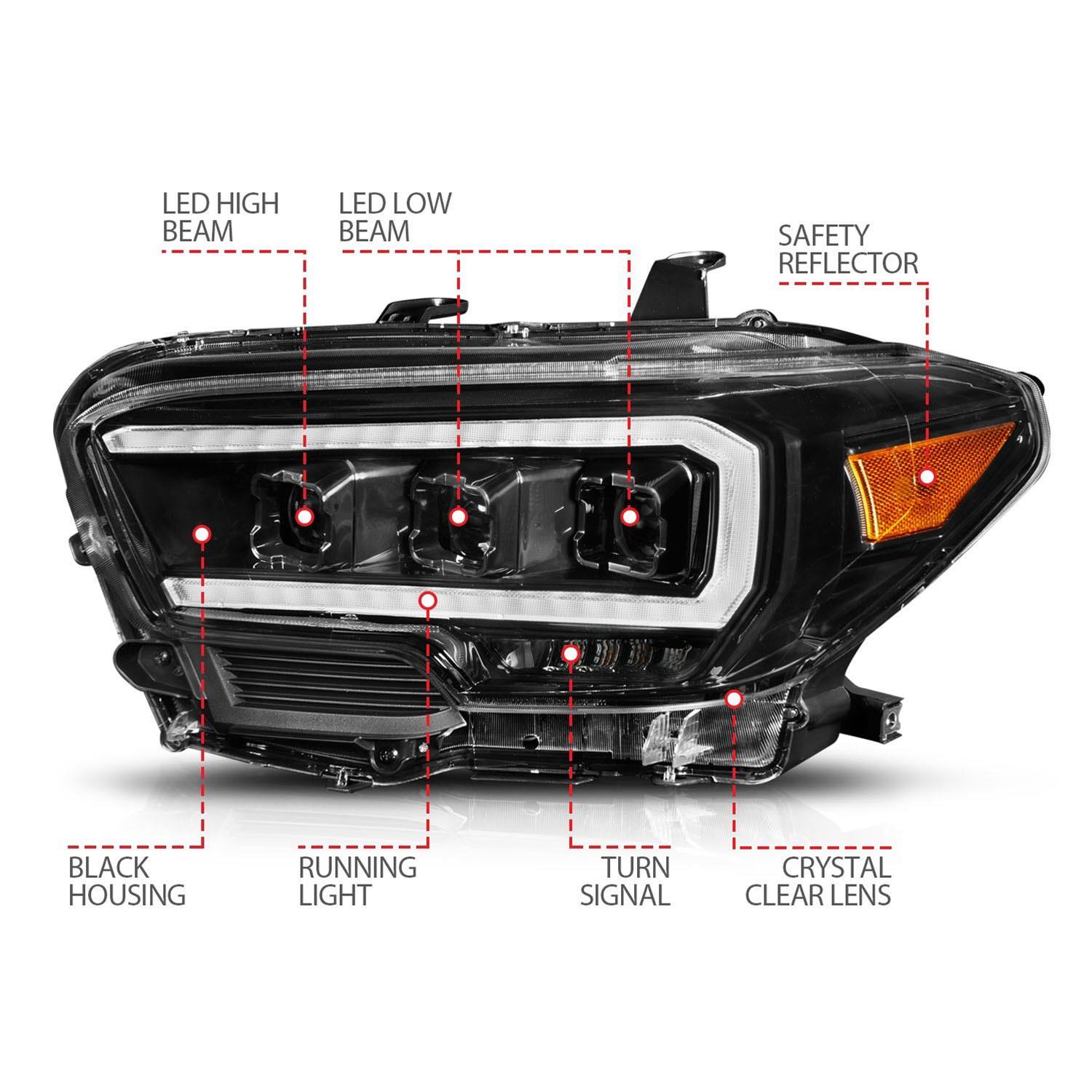 Anzo Projector Plank Style Switchback Headlights 111500 Headlight Assemblies, Headlights, LED, High/Low Beam, Clear Lens, Black Housing, Toyota, Pair thumbnail 4