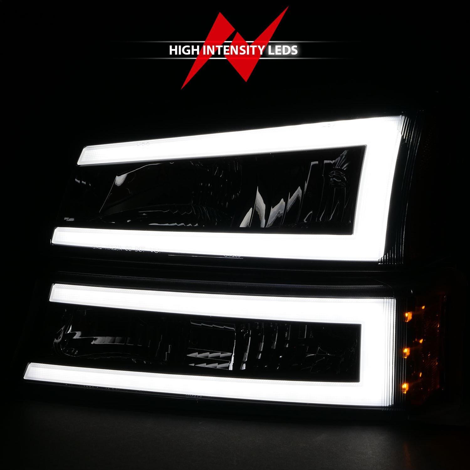 ANZO 2003-2006 Chevrolet Silverado 1500 Crystal Headlights w/ Light Bar Black Housing thumbnail 6