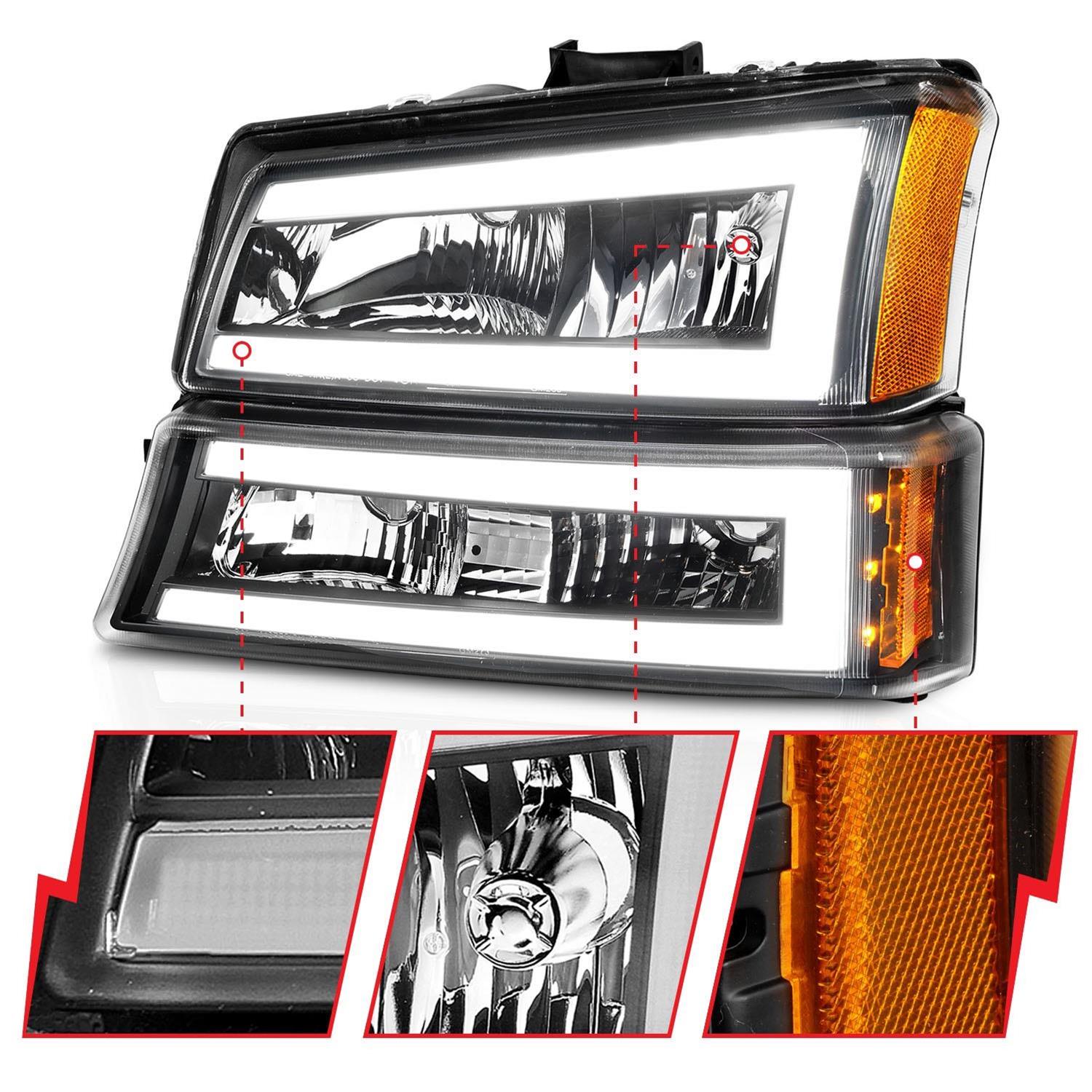ANZO 2003-2006 Chevrolet Silverado 1500 Crystal Headlights w/ Light Bar Black Housing thumbnail 3