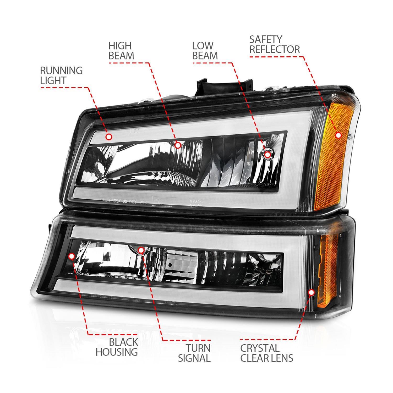 ANZO 2003-2006 Chevrolet Silverado 1500 Crystal Headlights w/ Light Bar Black Housing thumbnail 5