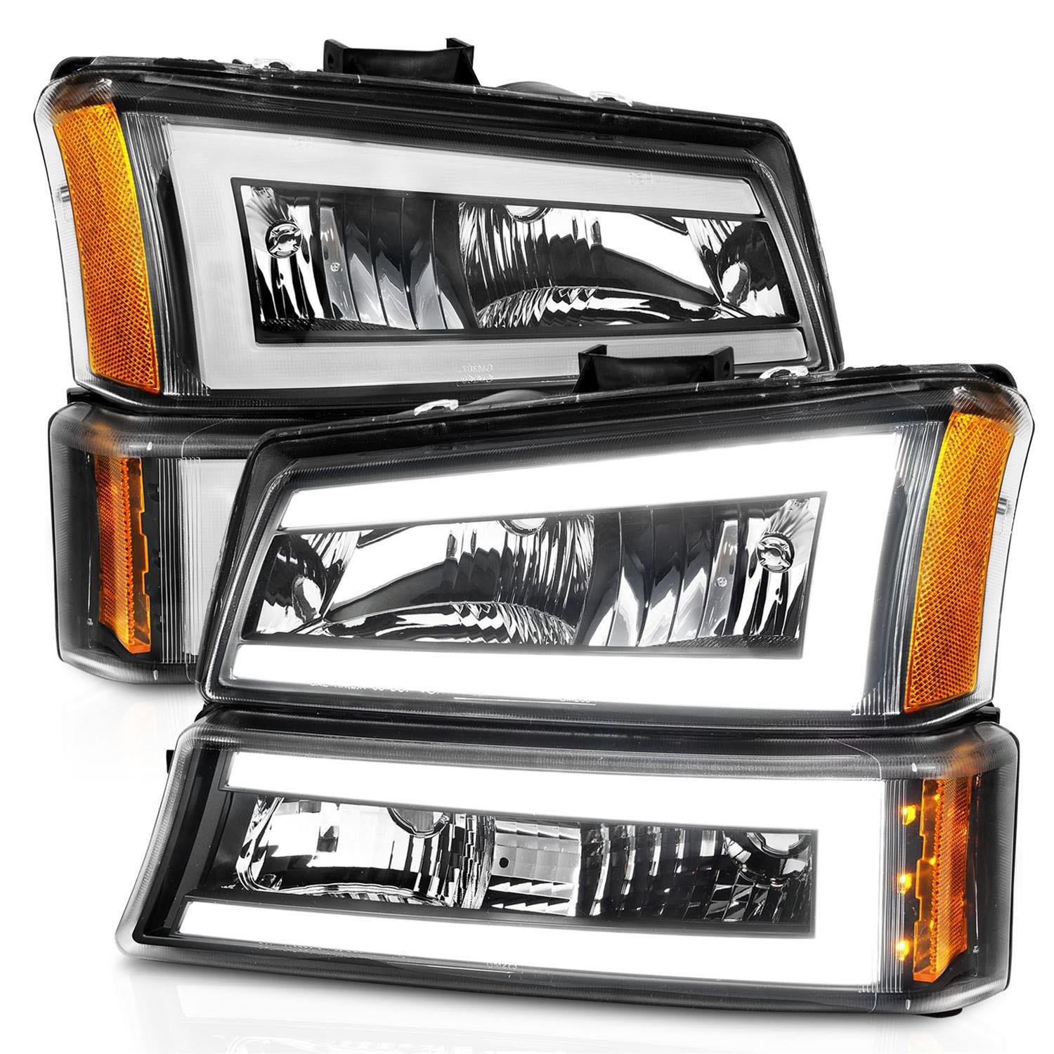 ANZO 2003-2006 Chevrolet Silverado 1500 Crystal Headlights w/ Light Bar Black Housing thumbnail 2
