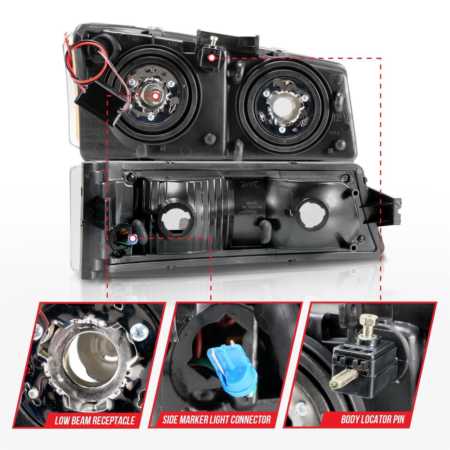 ANZO 2003-2006 Chevrolet Silverado 1500 Crystal Headlights w/ Light Bar Black Housing thumbnail 4