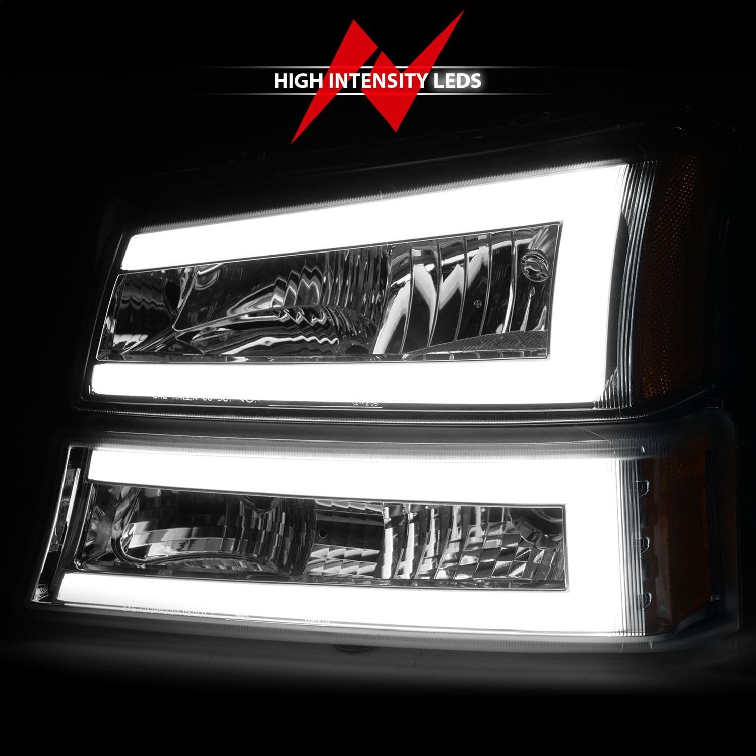 ANZO 2003-2006 Chevrolet Silverado 1500 Crystal Headlights w/ Light Bar Chrome Housing thumbnail 6