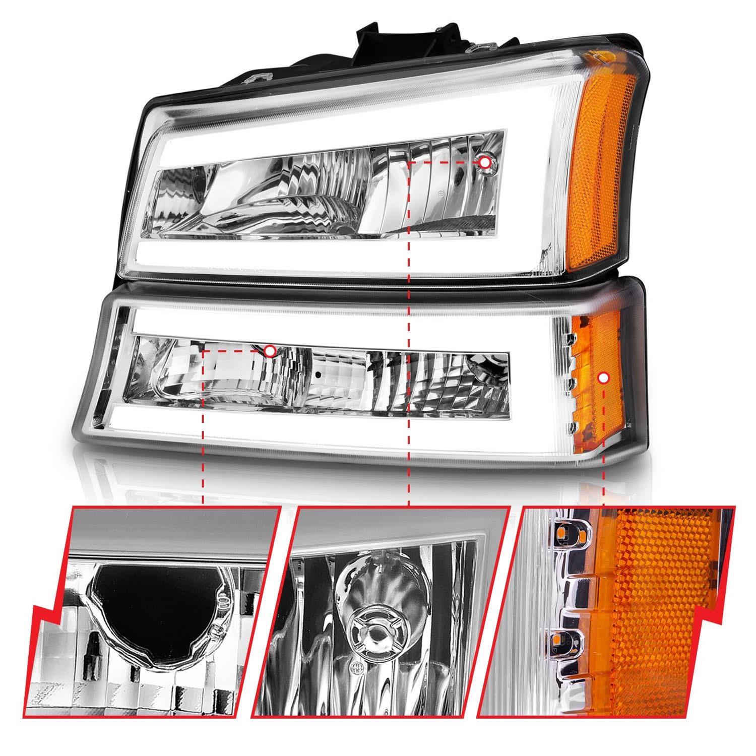 ANZO 2003-2006 Chevrolet Silverado 1500 Crystal Headlights w/ Light Bar Chrome Housing thumbnail 3