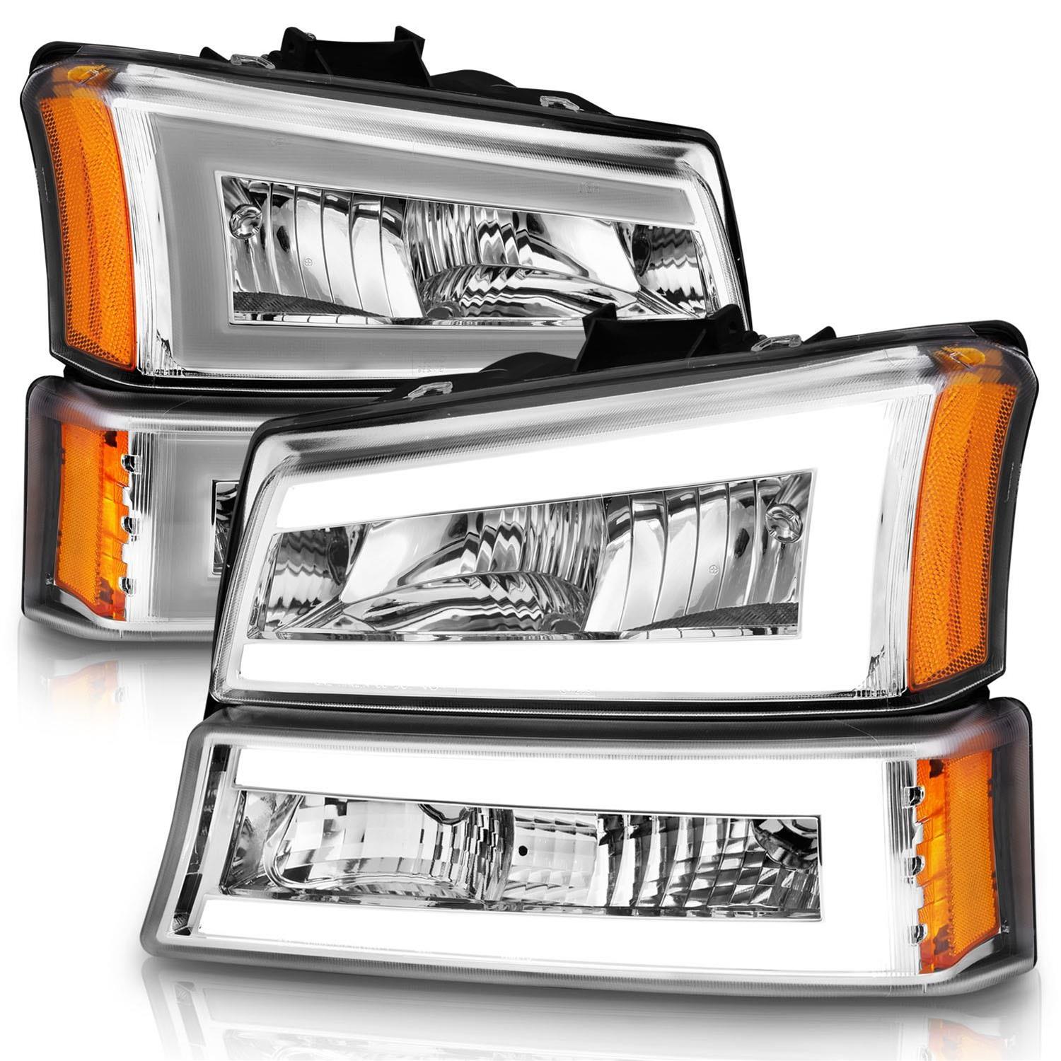 ANZO 2003-2006 Chevrolet Silverado 1500 Crystal Headlights w/ Light Bar Chrome Housing thumbnail 2