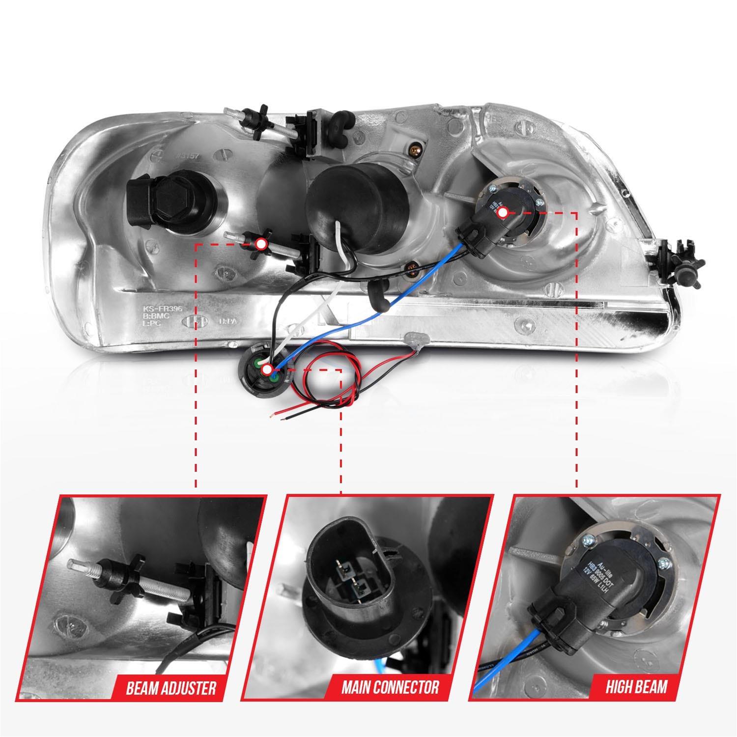 ANZO 1997-2003 Ford F-150 Projector Headlights w/ Light Bar Black Housing thumbnail 4