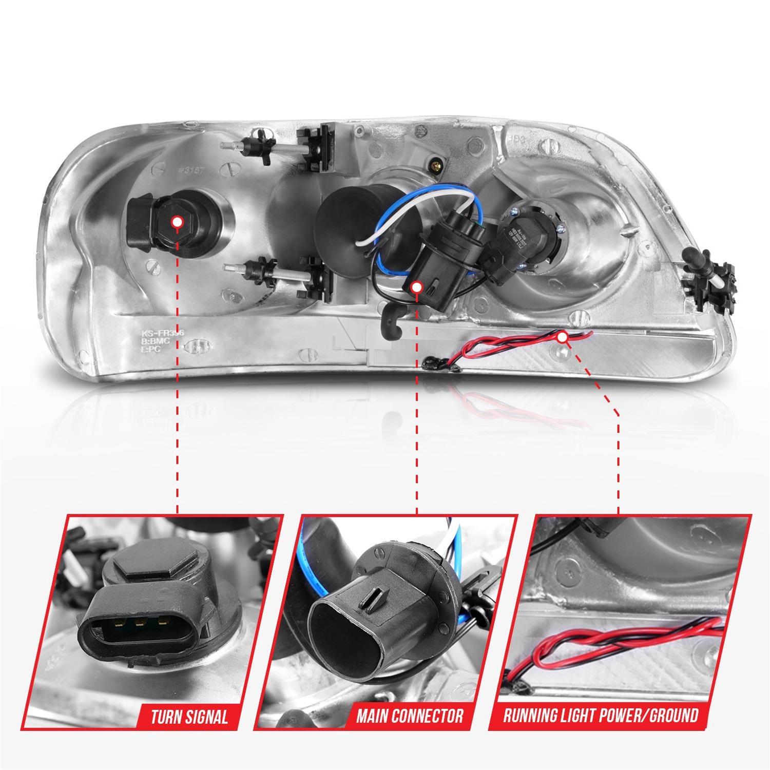 ANZO 1997-2003 Ford F-150 Projector Headlights w/ Light Bar Chrome Housing thumbnail 4