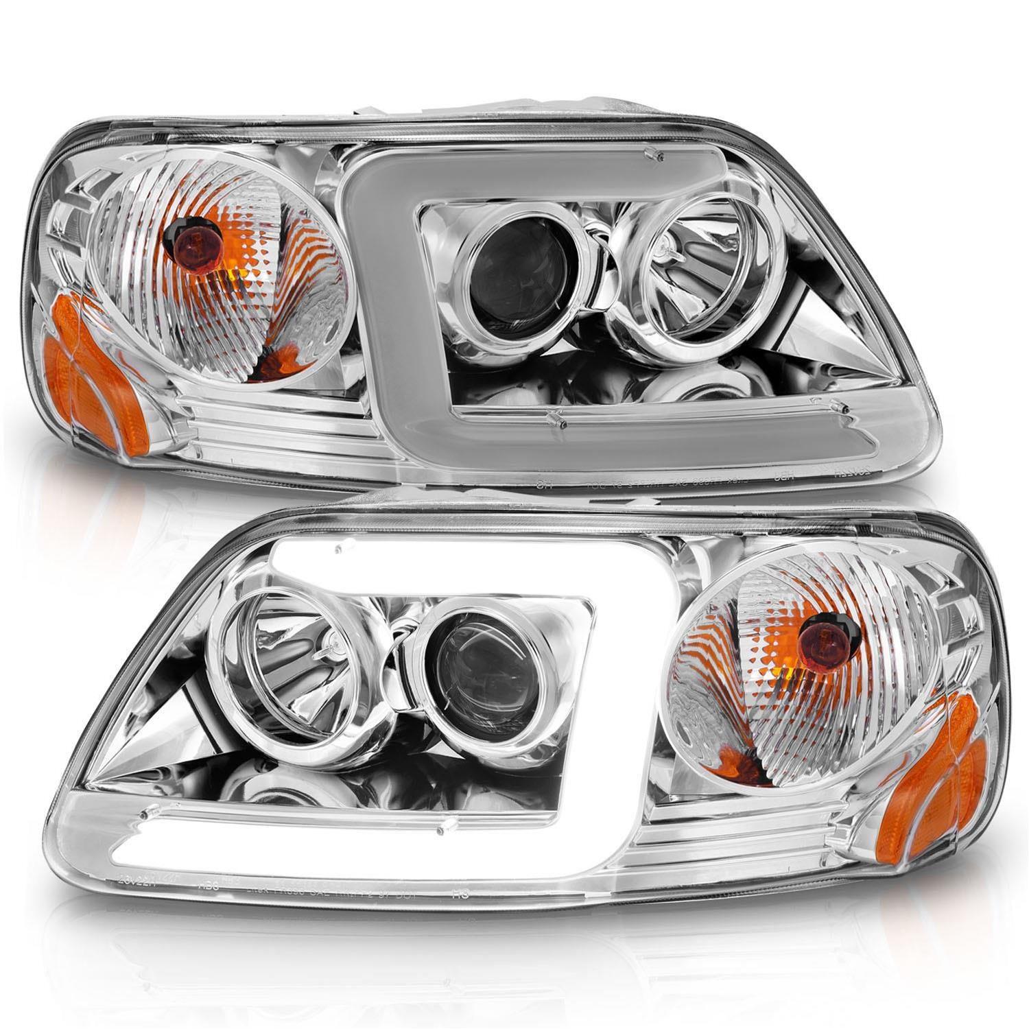 ANZO 1997-2003 Ford F-150 Projector Headlights w/ Light Bar Chrome Housing thumbnail 2