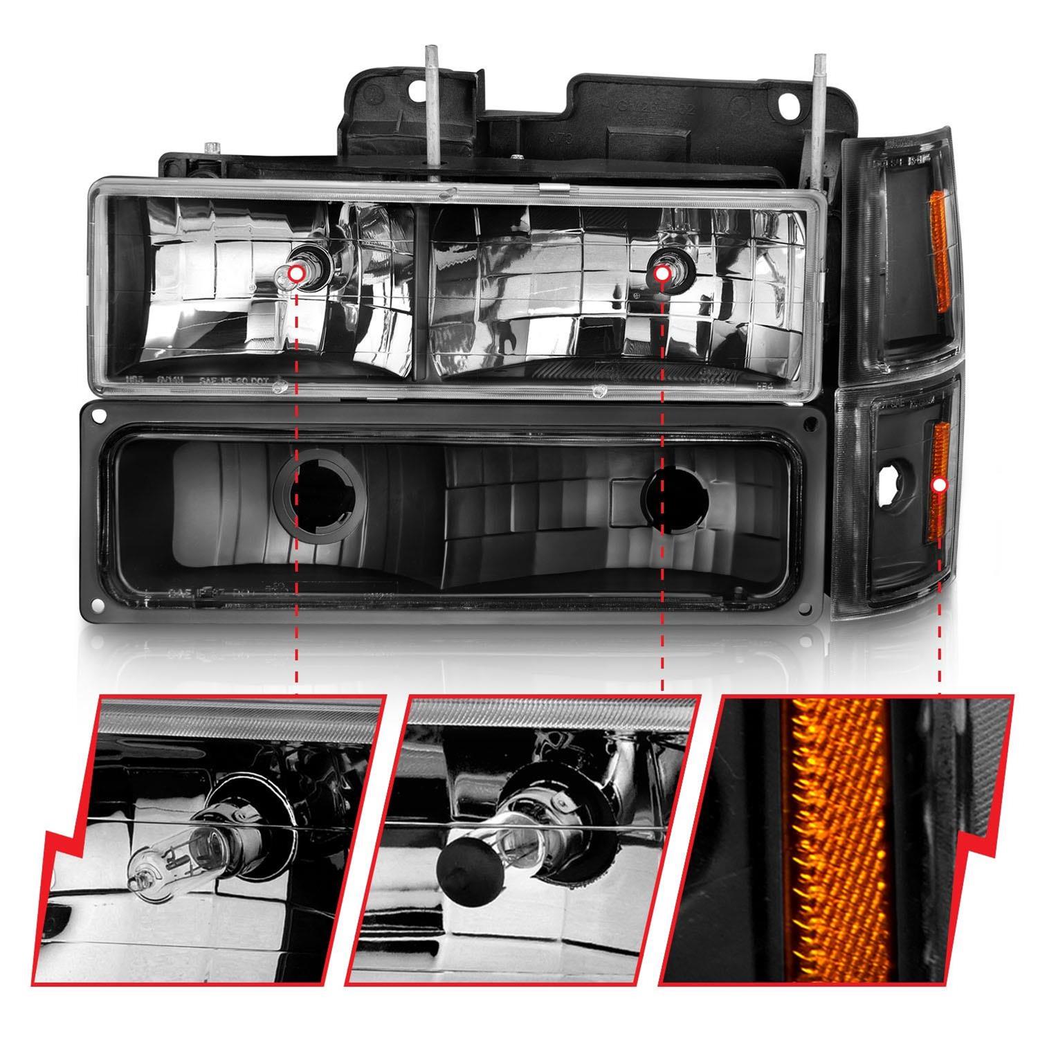 ANZO 88-98 Chevrolet C1500 Crystal Headlights Black thumbnail 2