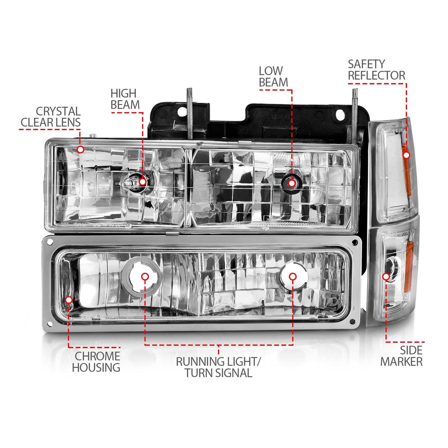 ANZO 88-98 Chevrolet C1500 Crystal Headlights Chrome w/ Signal and Side Marker Lights thumbnail 5