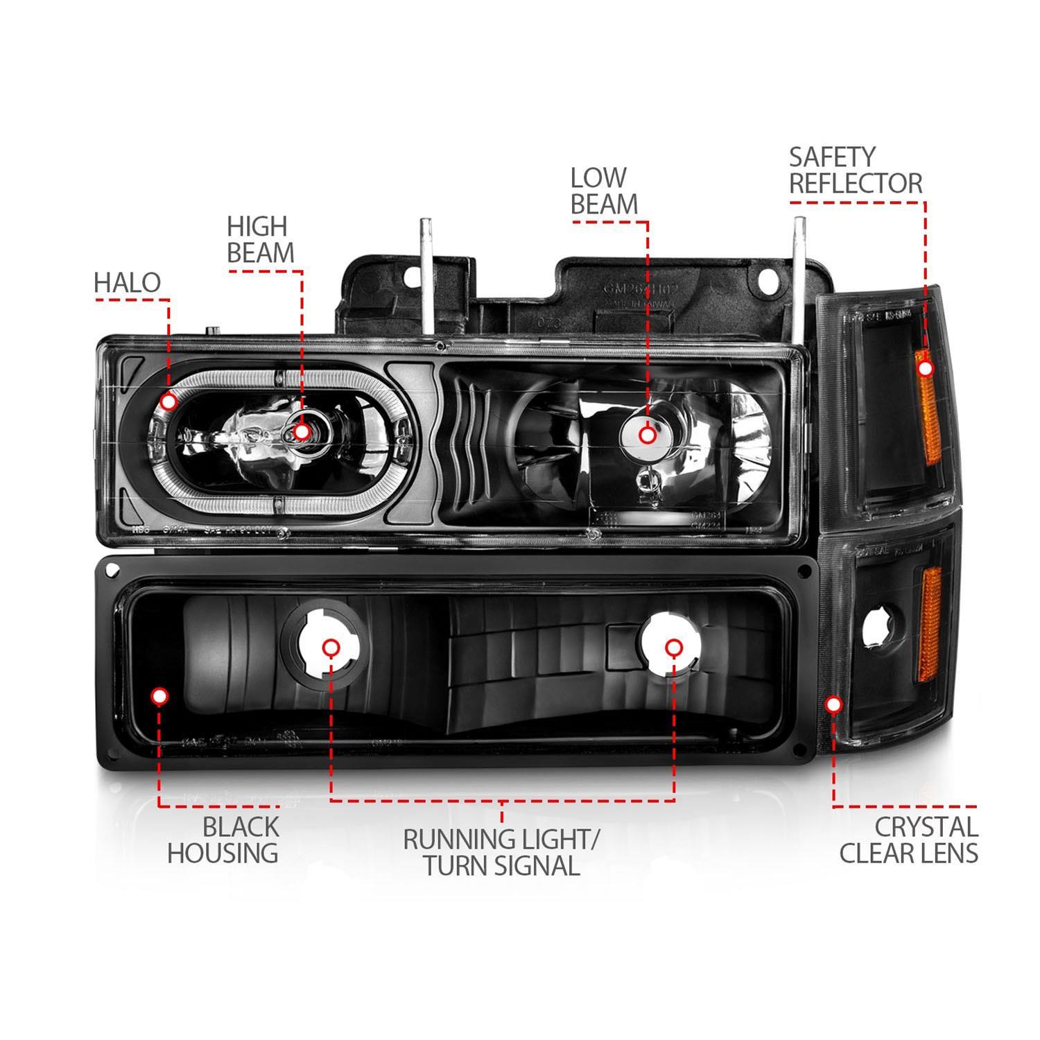 ANZO 88-98 Chevrolet C1500 Crystal Headlights Black Housing w/ Signal and Side Marker Lights thumbnail 5