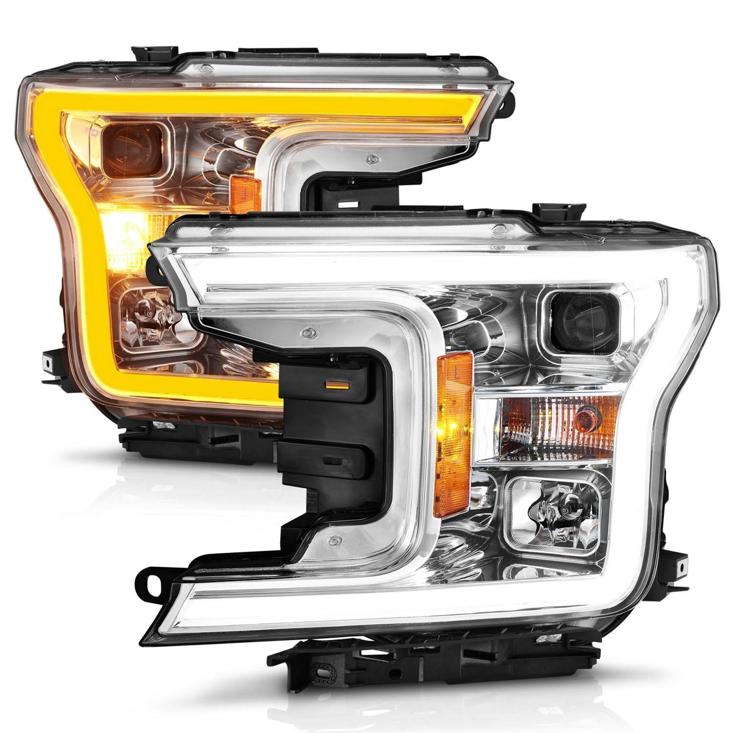 ANZO 2018-2020 Ford F-150 Projector Headlight w/Plank Style Switchback Chrome Housing thumbnail 2
