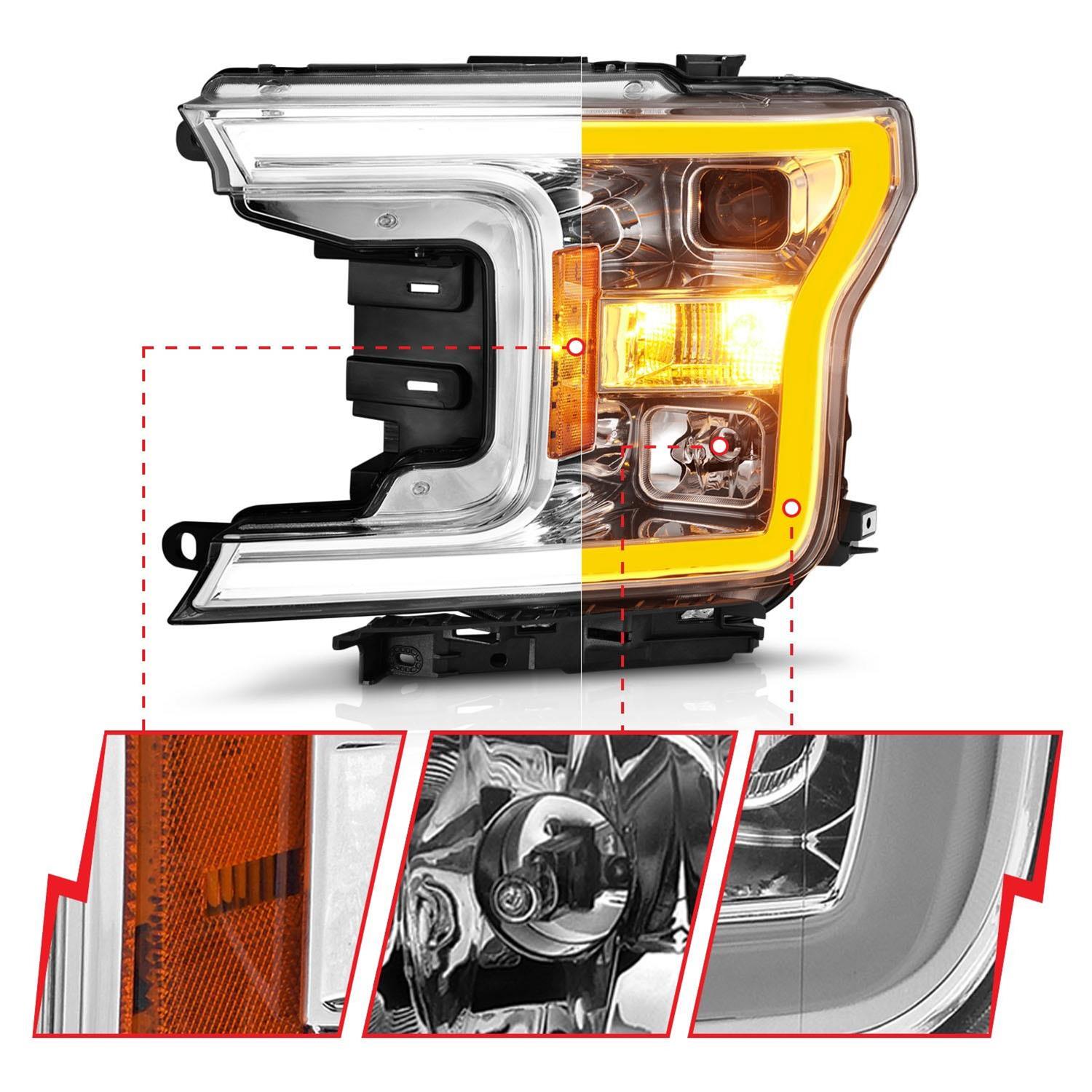 ANZO 2018-2020 Ford F-150 Projector Headlight w/Plank Style Switchback Chrome Housing thumbnail 3