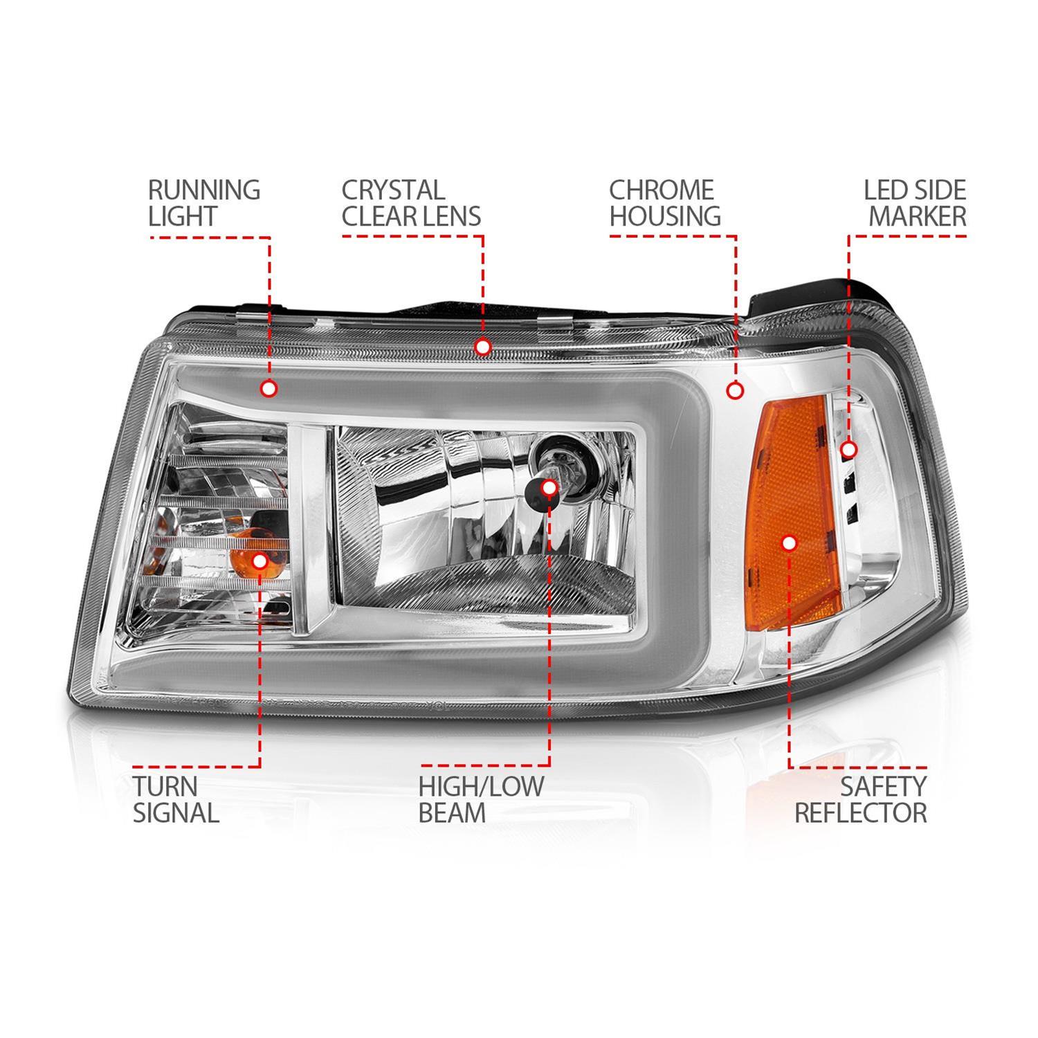 ANZO 2001-2011 Ford Ranger Crystal Headlights w/ Light Bar Chrome Housing thumbnail 4
