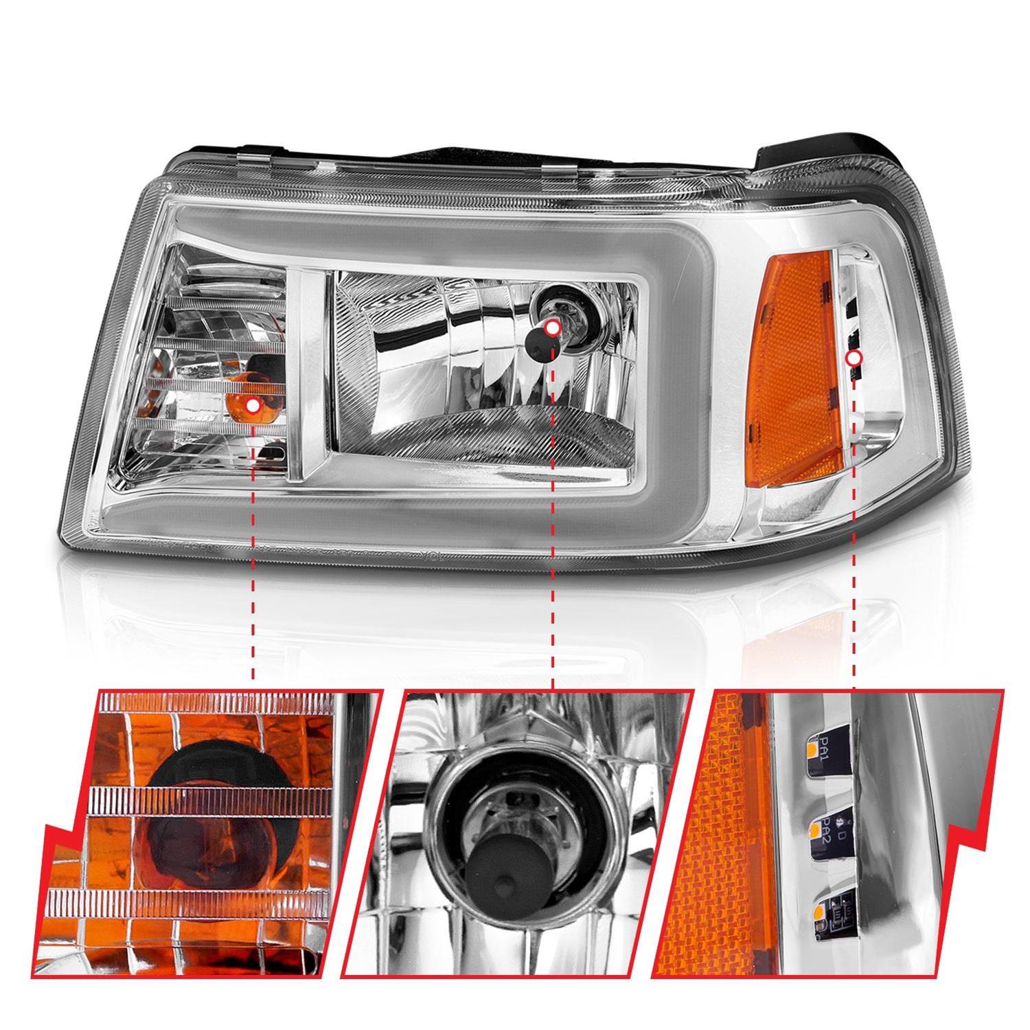 ANZO 2001-2011 Ford Ranger Crystal Headlights w/ Light Bar Chrome Housing thumbnail 3