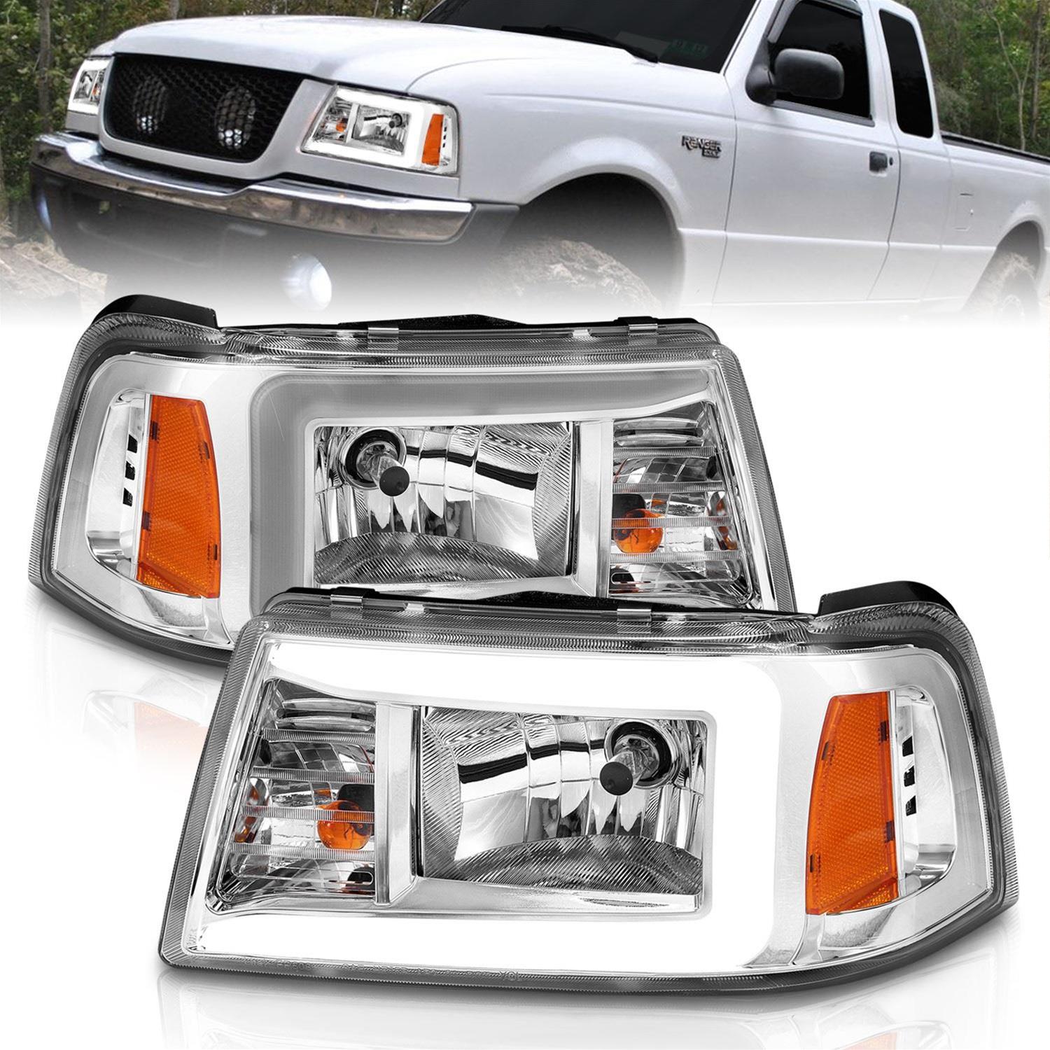 ANZO 2001-2011 Ford Ranger Crystal Headlights w/ Light Bar Chrome Housing thumbnail 2