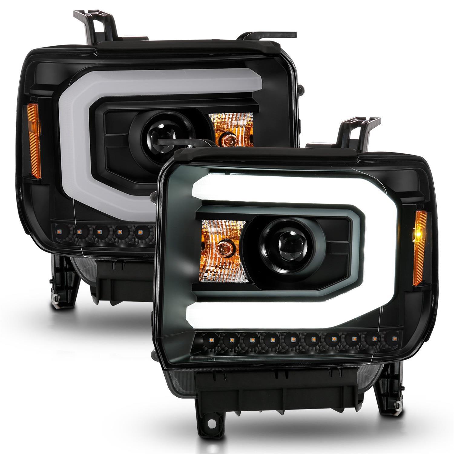 ANZO 2014-2015 GMC Sierra 1500 Projector Headlights w/ Light Bar Black Housing (Halogen Type) thumbnail 3