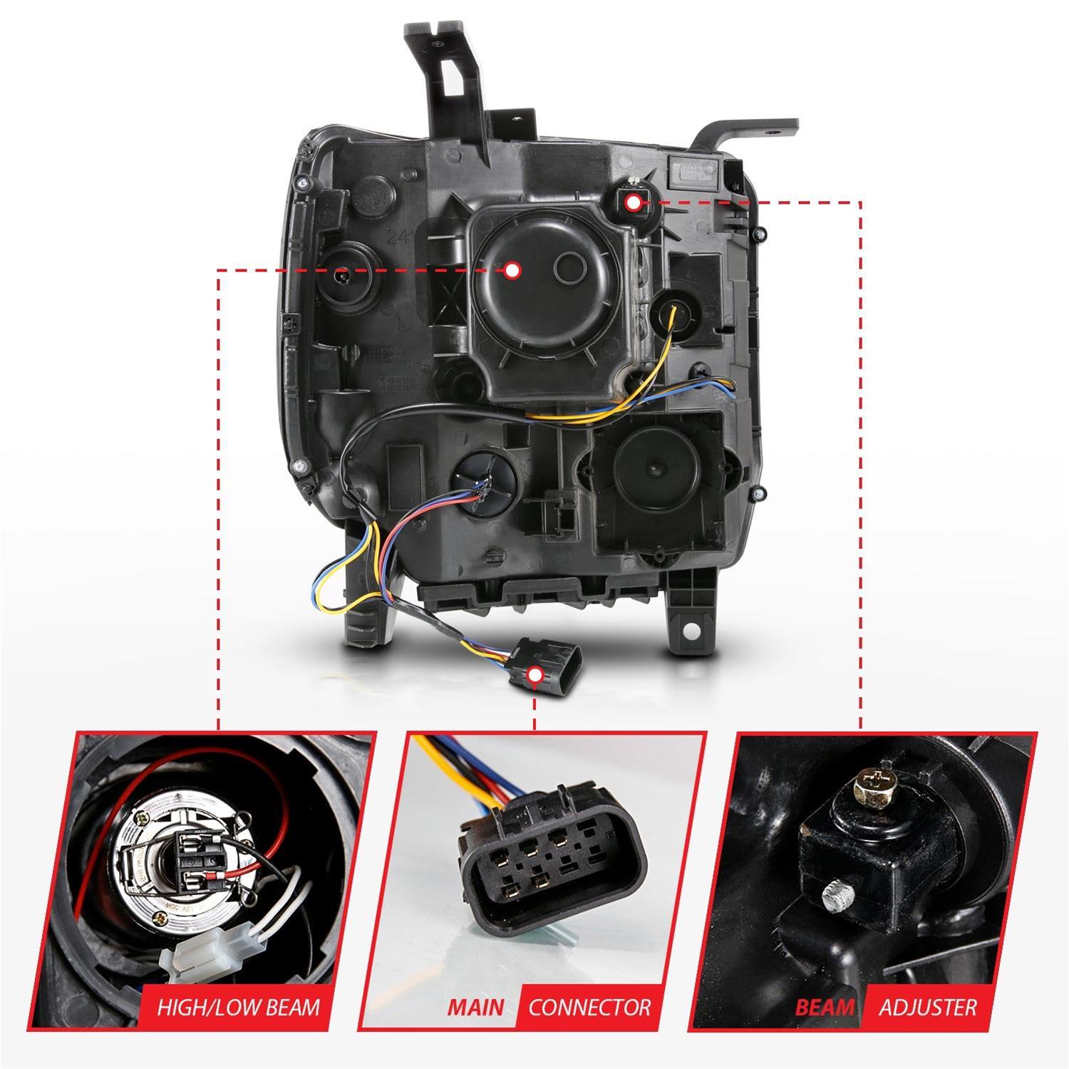 ANZO 2014-2015 GMC Sierra 1500 Projector Headlights w/ Light Bar Black Housing (Halogen Type) thumbnail 2