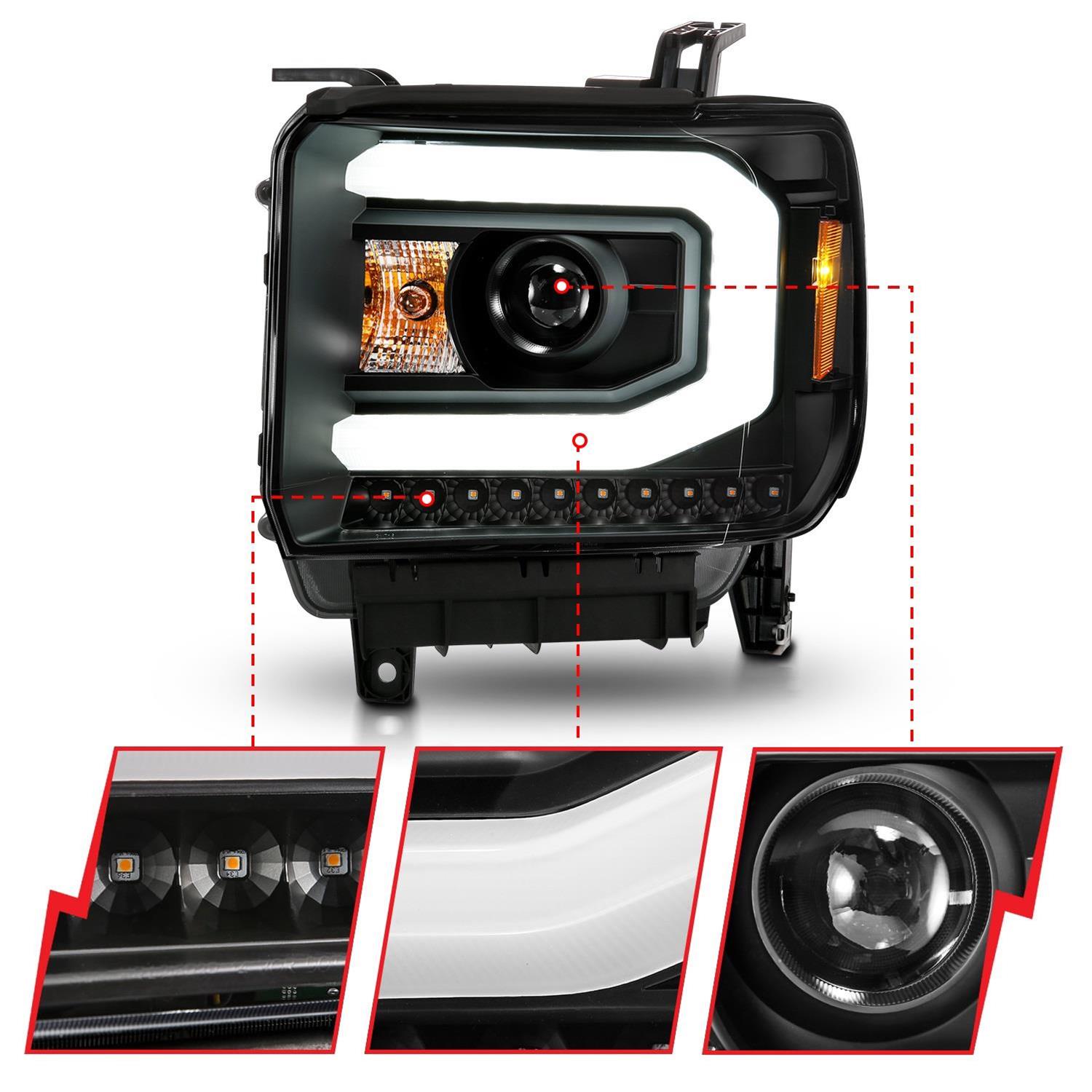 ANZO 2014-2015 GMC Sierra 1500 Projector Headlights w/ Light Bar Black Housing (Halogen Type) thumbnail 4