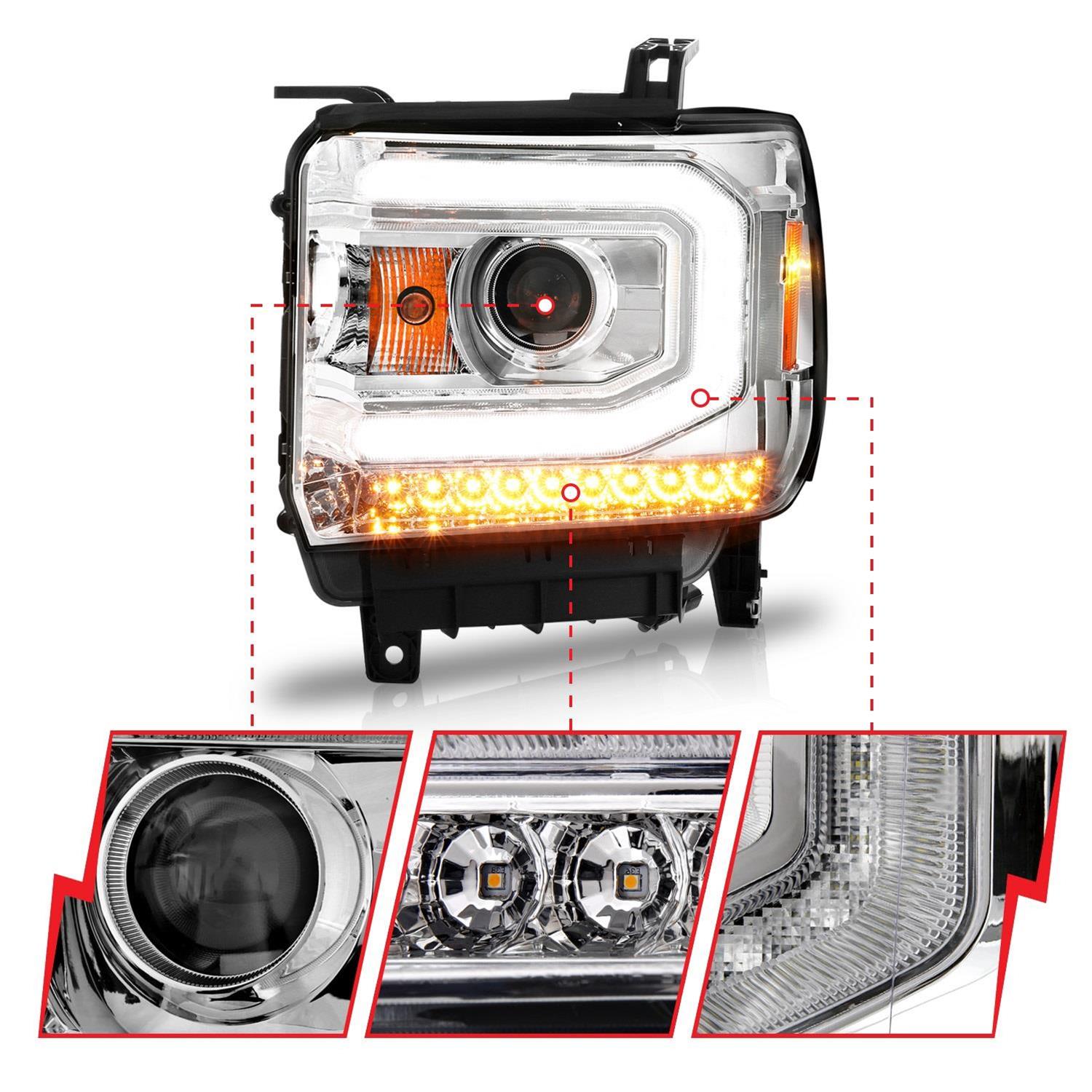 ANZO 2014-2015 GMC Sierra 1500 Projector Headlights w/ Light Bar Chrome Housing (Halogen Type) thumbnail 3