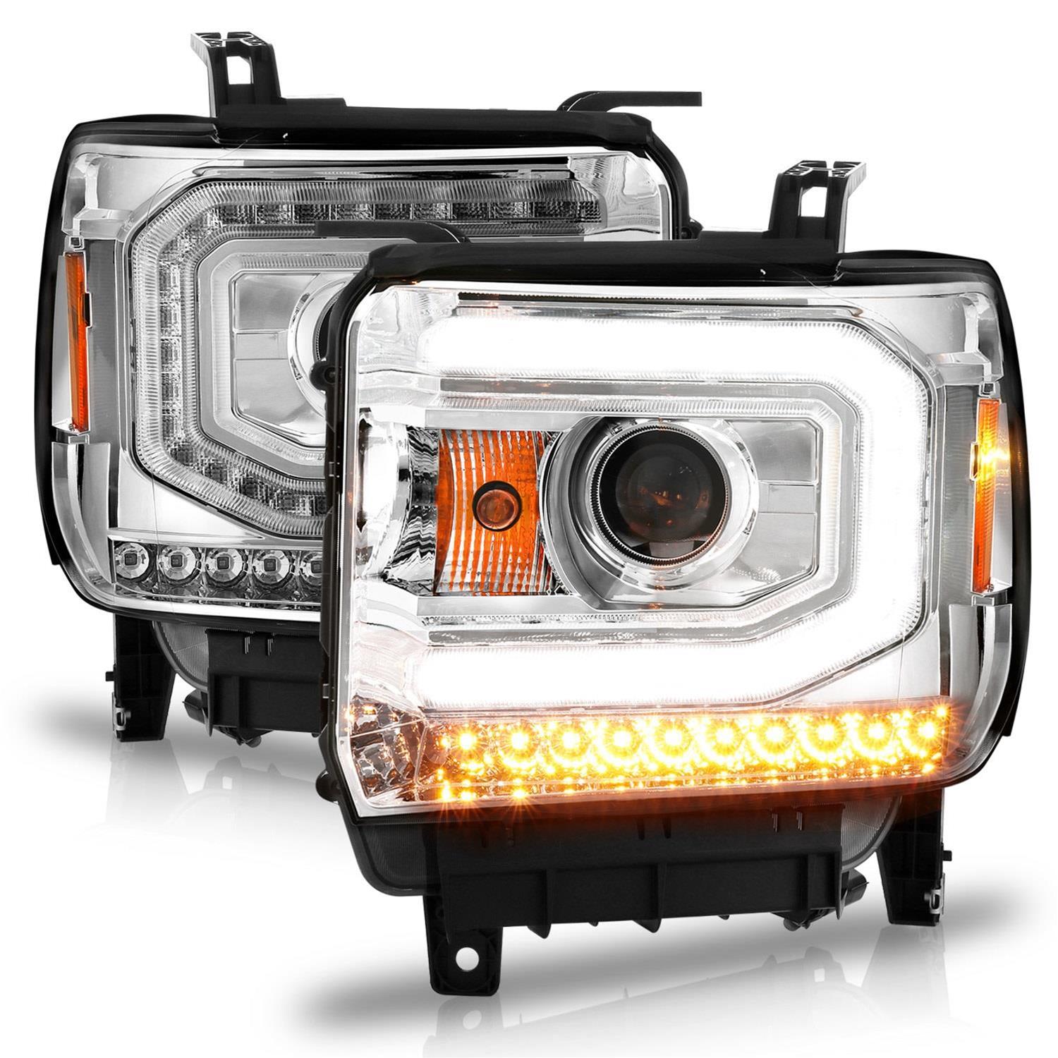 ANZO 2014-2015 GMC Sierra 1500 Projector Headlights w/ Light Bar Chrome Housing (Halogen Type) thumbnail 2