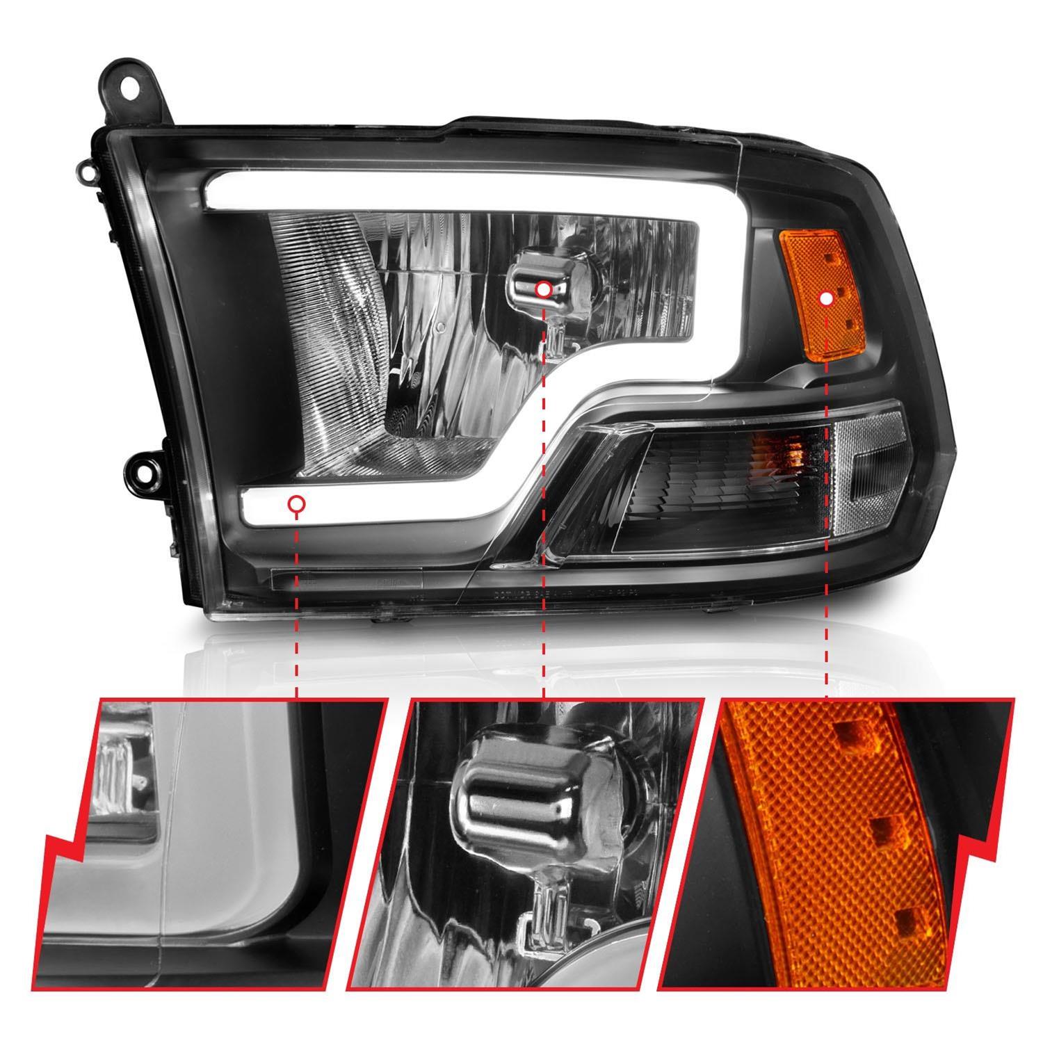 ANZO Crystal Headlight Set w/ Light Bar Black Housing | Dodge Ram 1500 (09-18) (111515) main image 1
