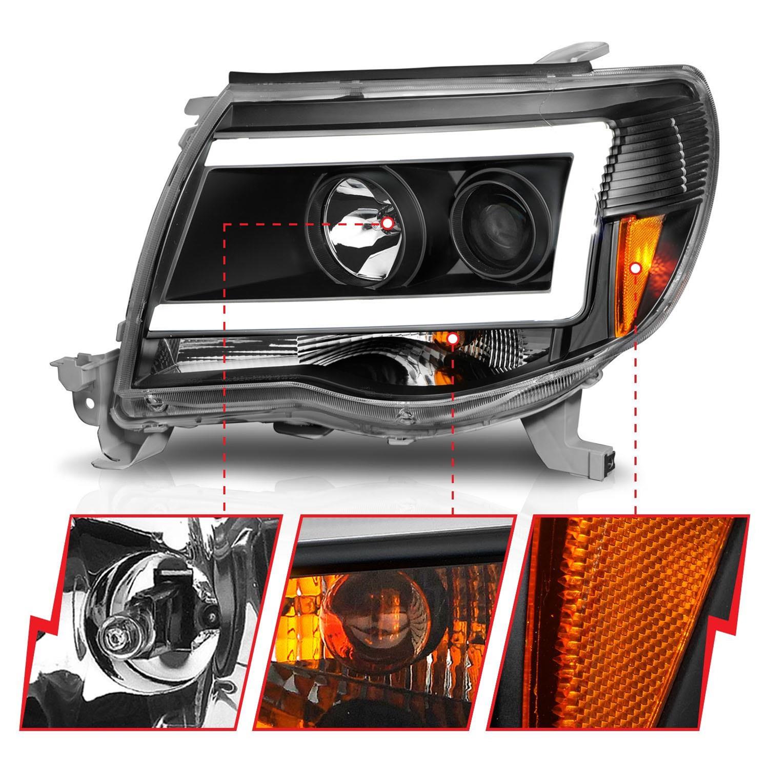 ANZO 05-09 Toyota Tacoma Projector Light Bar Style Headlights w/ C Light Bar thumbnail 2