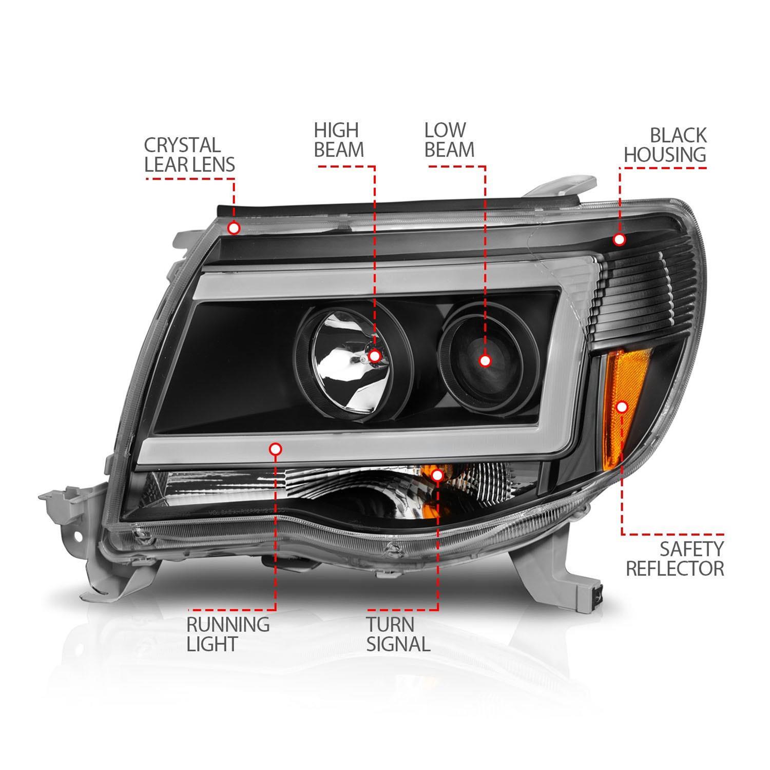 ANZO 05-09 Toyota Tacoma Projector Light Bar Style Headlights w/ C Light Bar thumbnail 5