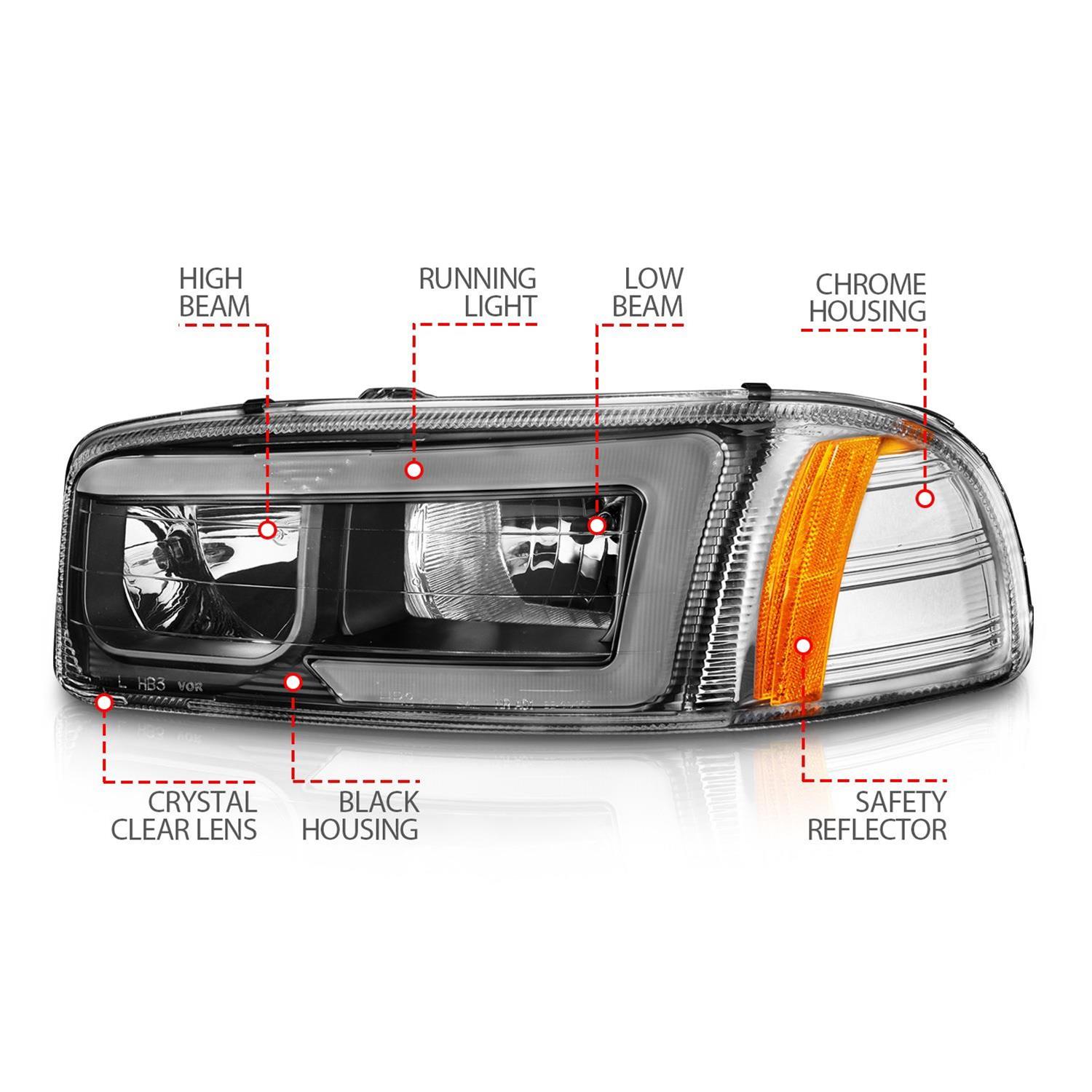 ANZO 99-17 GMC Sierra/Denali Headlights Black Amber (w/C Light Bars) thumbnail 5