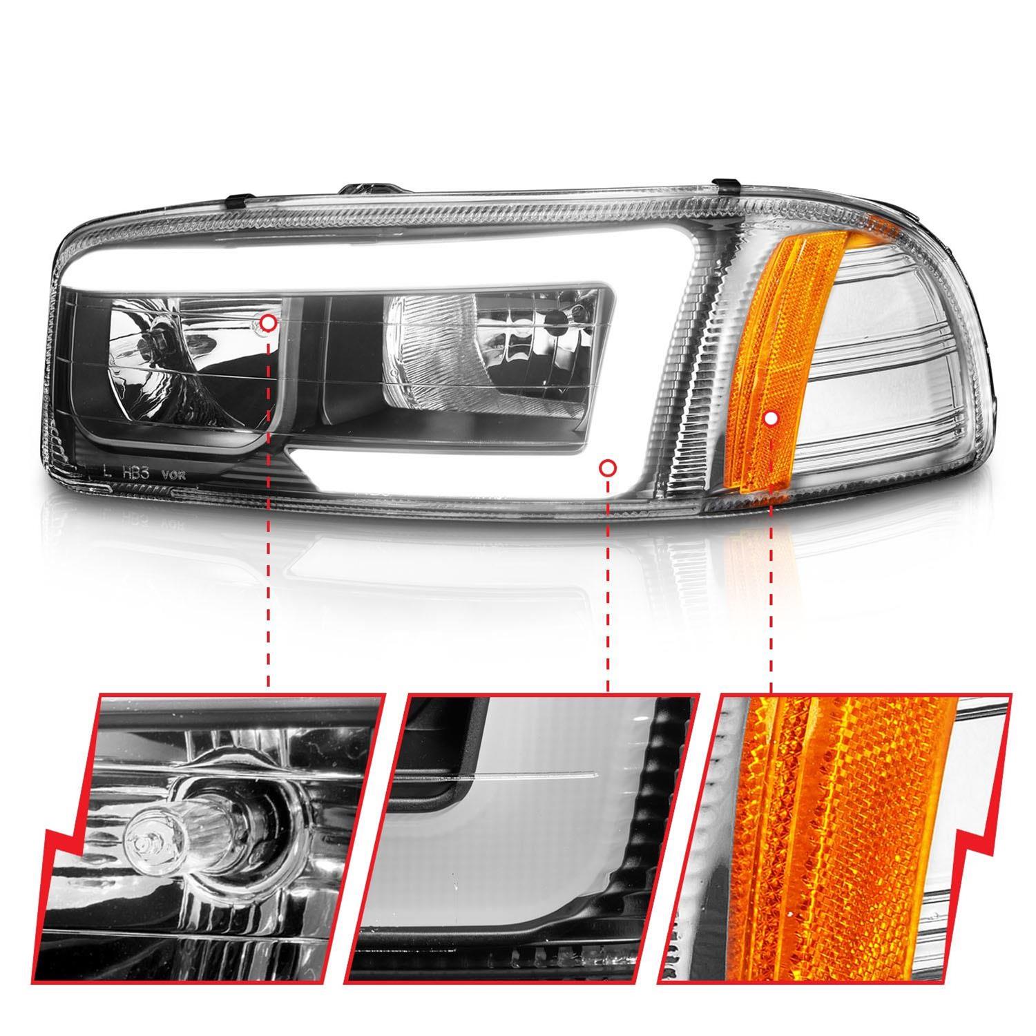 ANZO 99-17 GMC Sierra/Denali Headlights Black Amber (w/C Light Bars) thumbnail 3