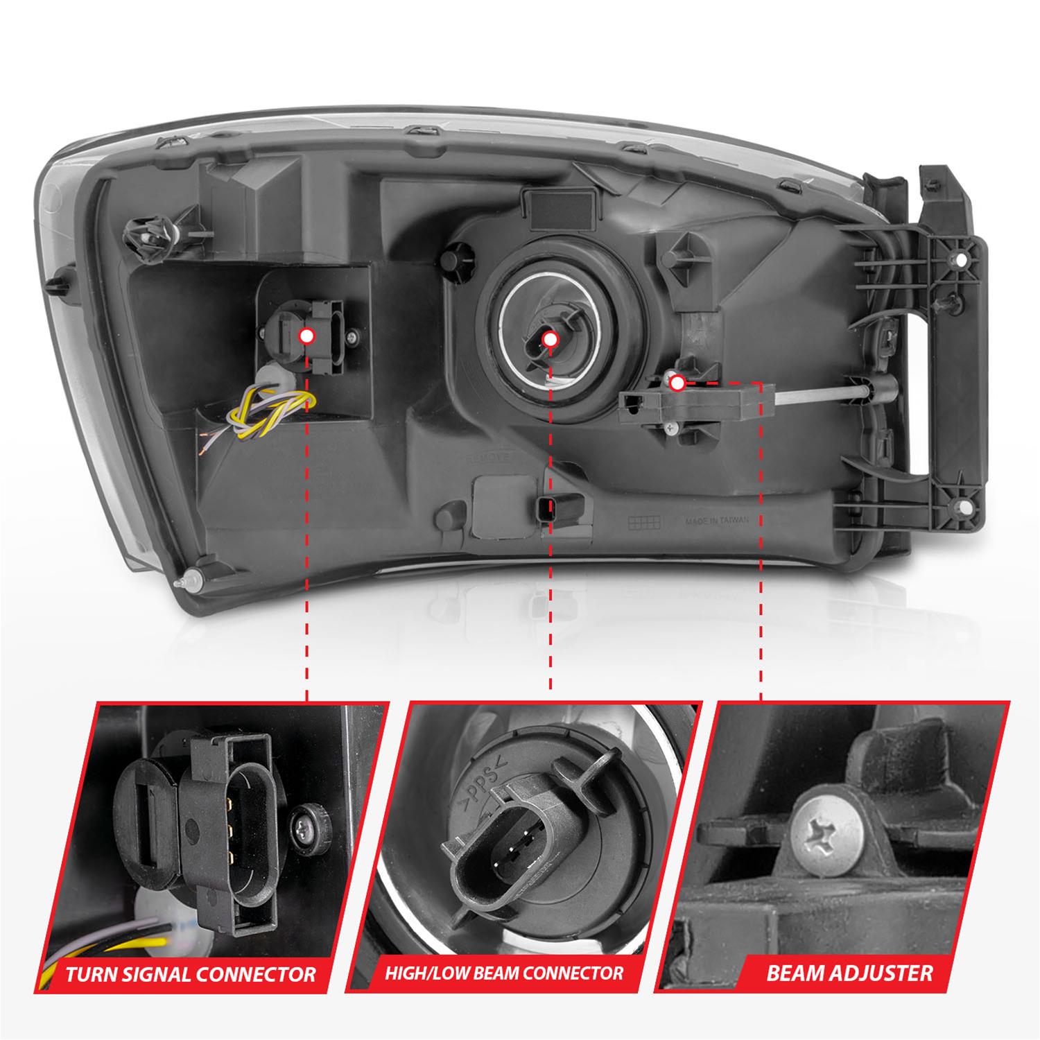ANZO 06-09 Dodge RAM 1500/2500/3500 Headlights Black Housing/Clear Lens (w/Switchback Light Bars) thumbnail 4