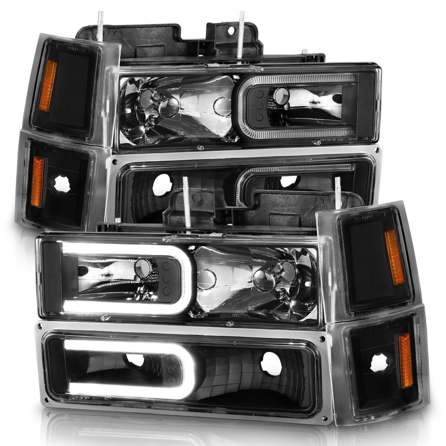 ANZO 88-98 Chevrolet C1500 Crystal Headlights w/ Light Bar Black Housing w/ Signal Side Markers 8Pcs thumbnail 2