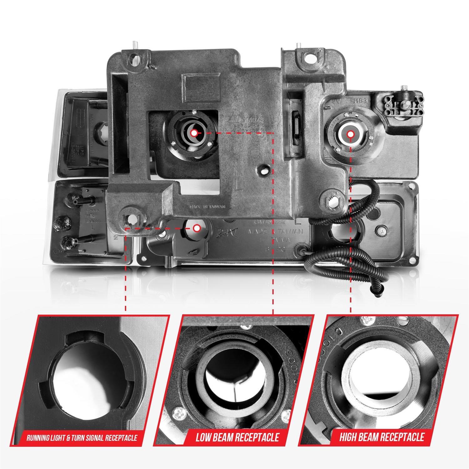 ANZO 88-98 Chevrolet C1500 Crystal Headlights w/ Light Bar Black Housing w/ Signal Side Markers 8Pcs thumbnail 3