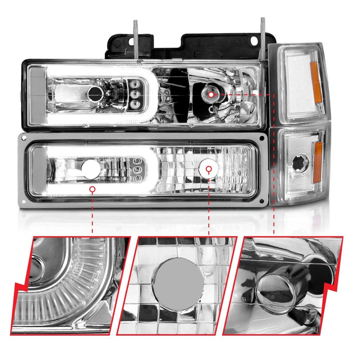 ANZO 88-98 Chevrolet C1500 Crystal Headlights w/Light Bar Chrome Housing w/ Signal Side Markers 8Pcs thumbnail 3
