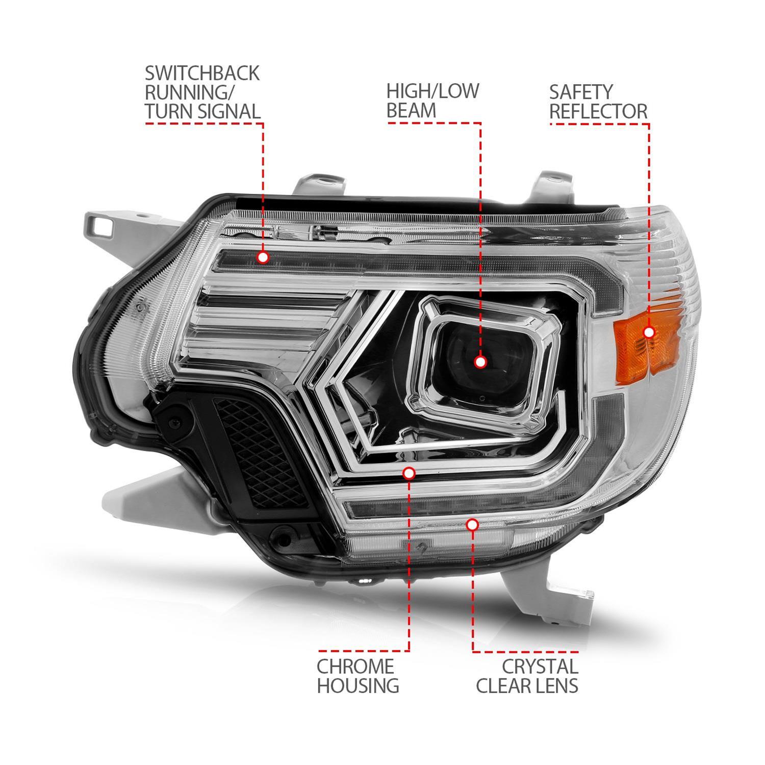 ANZO 12-15 Toyota Tacoma Projector Headlights - w/ Light Bar Switchback Chrome Housing thumbnail 4