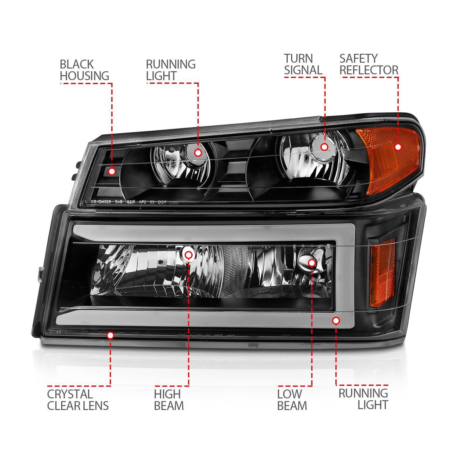 ANZO 04-12 GM Colorado/Canyon/I-Series Crystal Headlights - w/ Light Bar Black Housing 4pcs thumbnail 4
