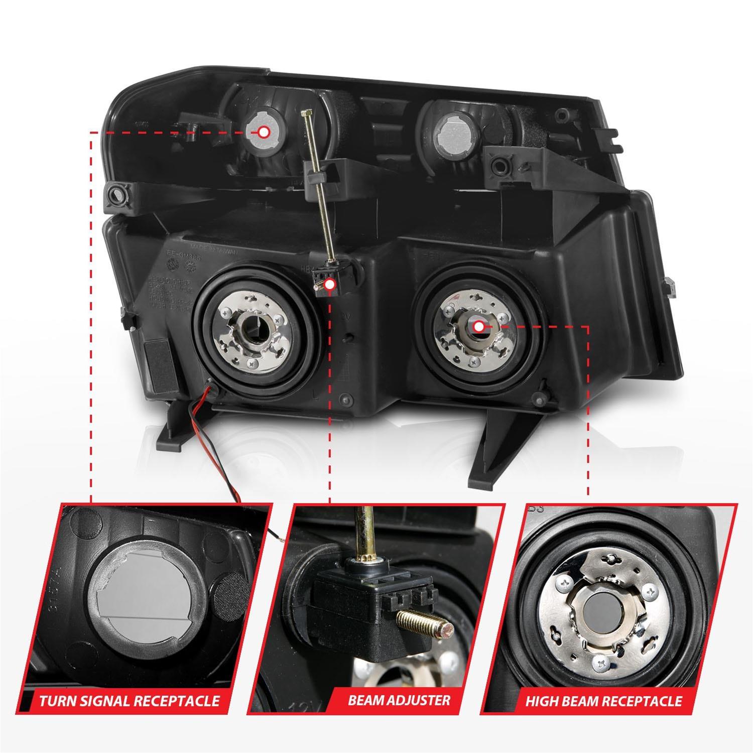 ANZO 04-12 GM Colorado/Canyon/I-Series Crystal Headlights - w/ Light Bar Black Housing 4pcs thumbnail 5