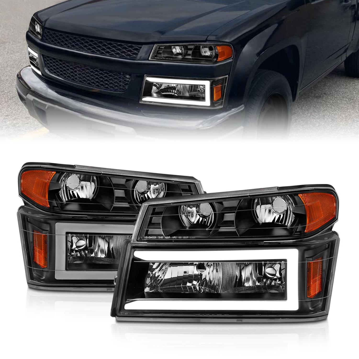 ANZO 04-12 GM Colorado/Canyon/I-Series Crystal Headlights - w/ Light Bar Black Housing 4pcs thumbnail 2