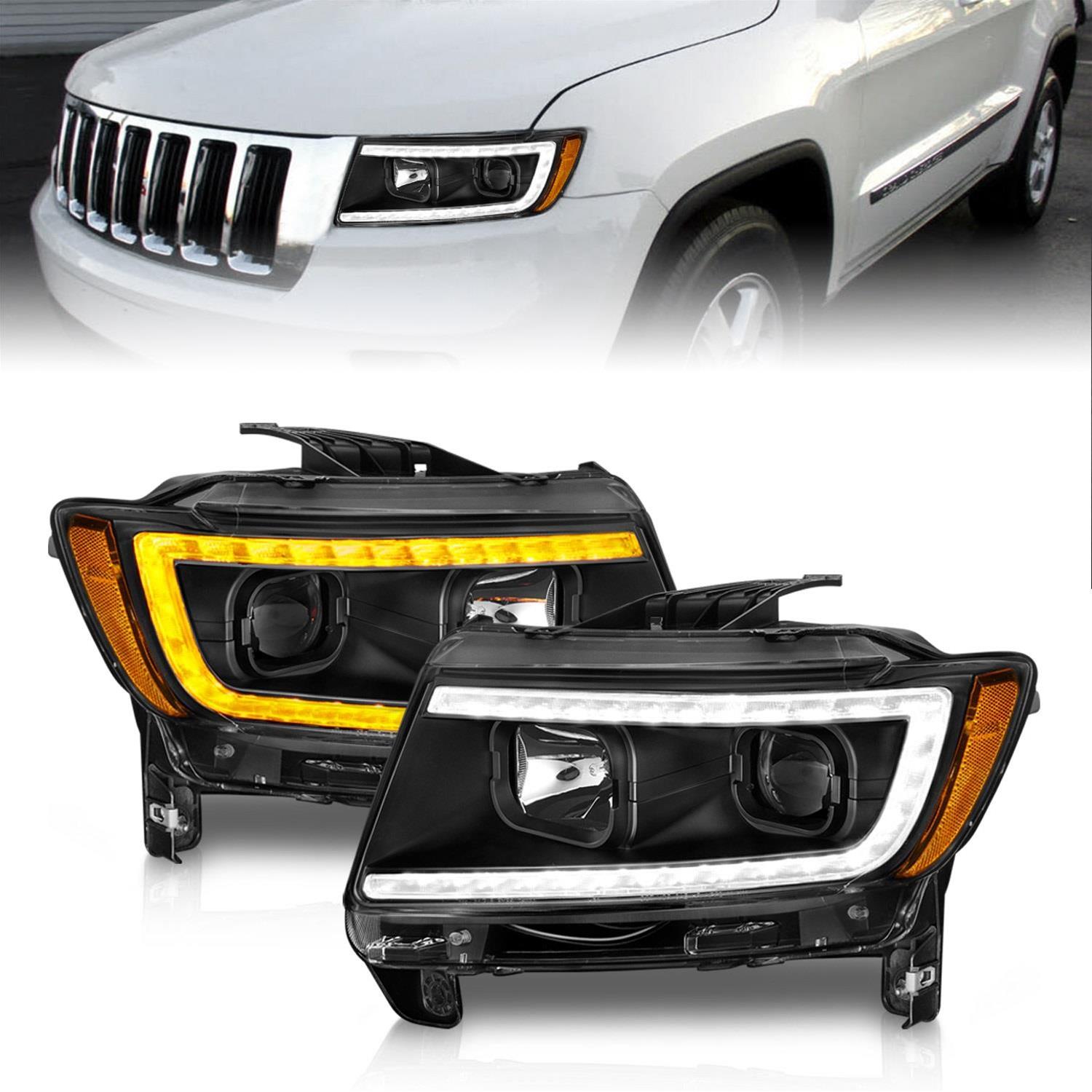ANZO 11-13 Jeep Grand Cherokee (Factory Halogen Only) Projector Headlights w/Light Bar Swtchbk Black thumbnail 2